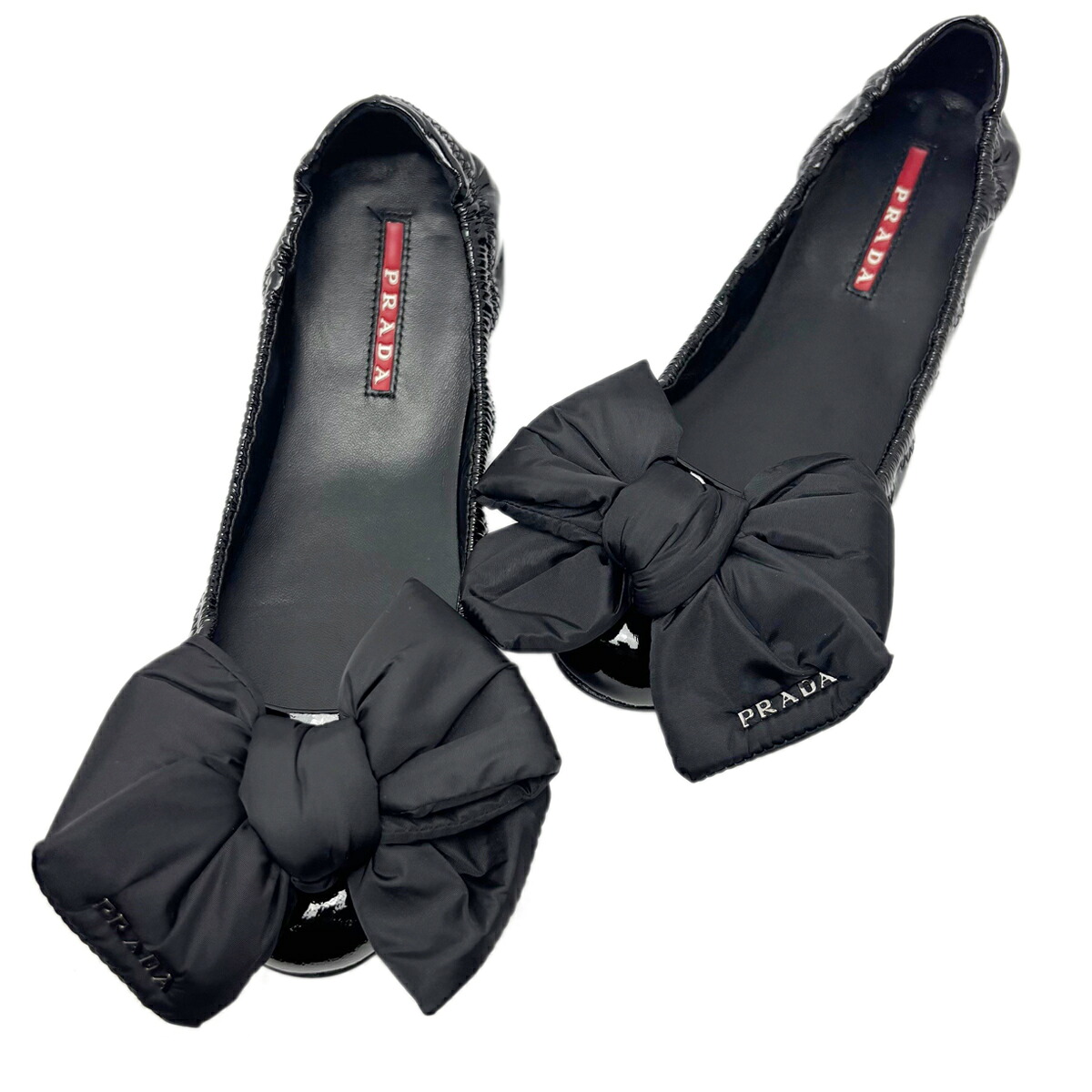 【中古】 プラダ 滑っこいシューズ バレーシューズ シュロの葉 専売特許 黒いこと 36 1/2 23.5糎 レディース 3F5083 リボンモチーフ-バレエシューズ