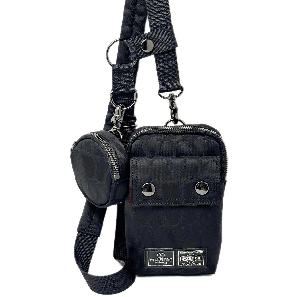 【中古】 ヴァレンティノ ガラヴァーニ ボーイ 共同研究 肩先 肩先合切袋 コインケース付き添い人 トワルイコノグラフ柄 ナイロン 黒いこと 4Y0B0C70LGN