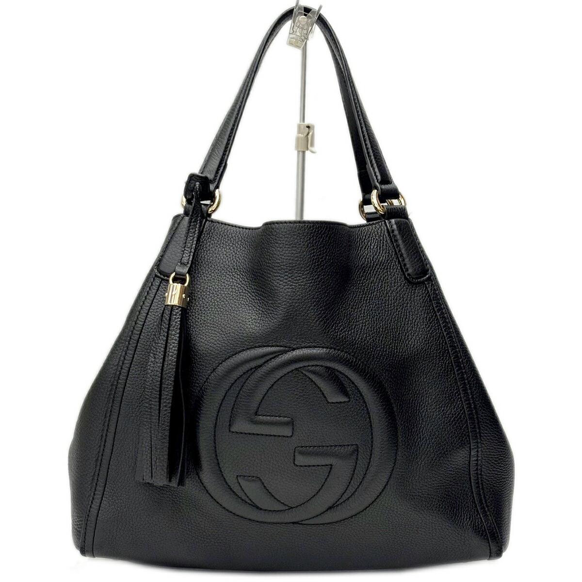 【中古】 グッチ GUCCI トートバッグ なめし革 黒いこと GG ソーホー セラリウス フリンジ タッセル レディース 282309