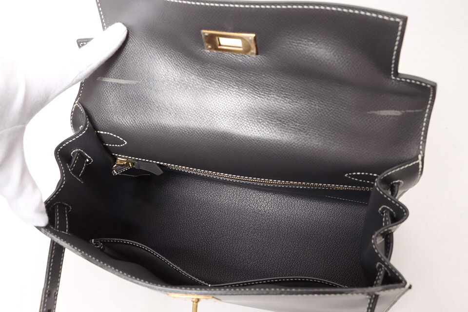 エルメス HERMES ケリー28 外 リセ グラファイト ゴールド金具 白 