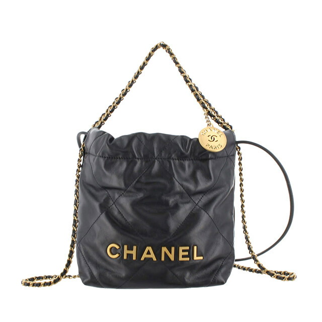 シャネル CHANEL CHANEL22 シャネル22 ミニ チェーン店 ハンドバック なめし革 黒 黒いこと ゴールド金具 AS3980 御徒面子 【中古】