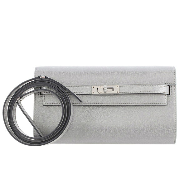 ☆☆ エルメス HERMES ケリーウォレット トゥーゴー ショルダーウォレット シェーブルシャムキラ アルジャン シルバー金具 K刻印 未使用 財布