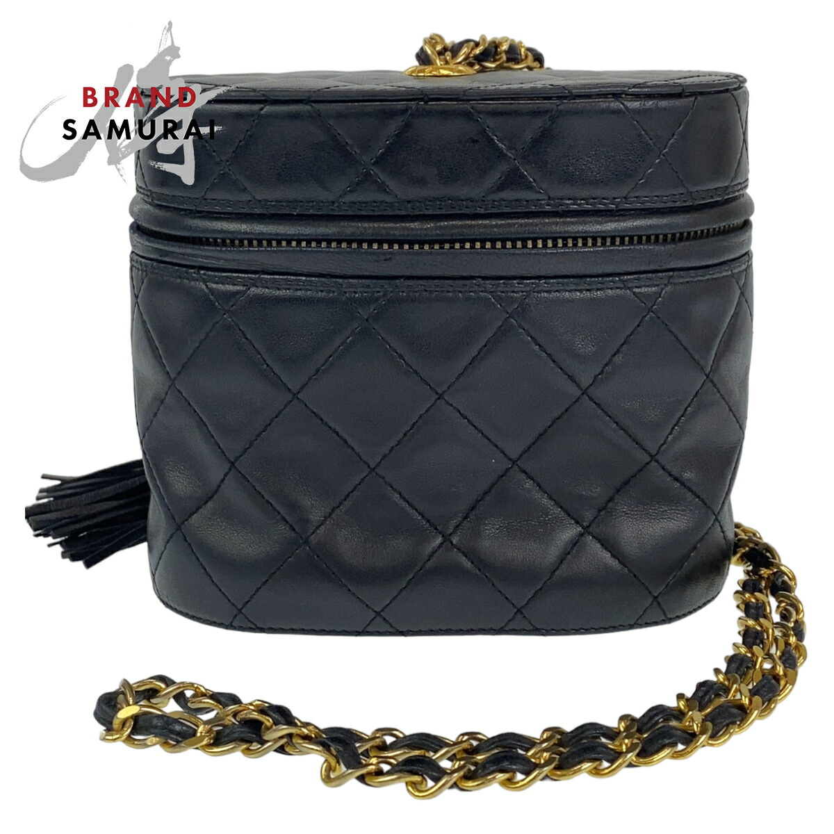 CHANEL シャネル ヴィンテージ ココマーク フリンジ ブラック ゴールド金具 ラムスキン ショルダーバッグ バニティバッグ レディース 600903 【中古】