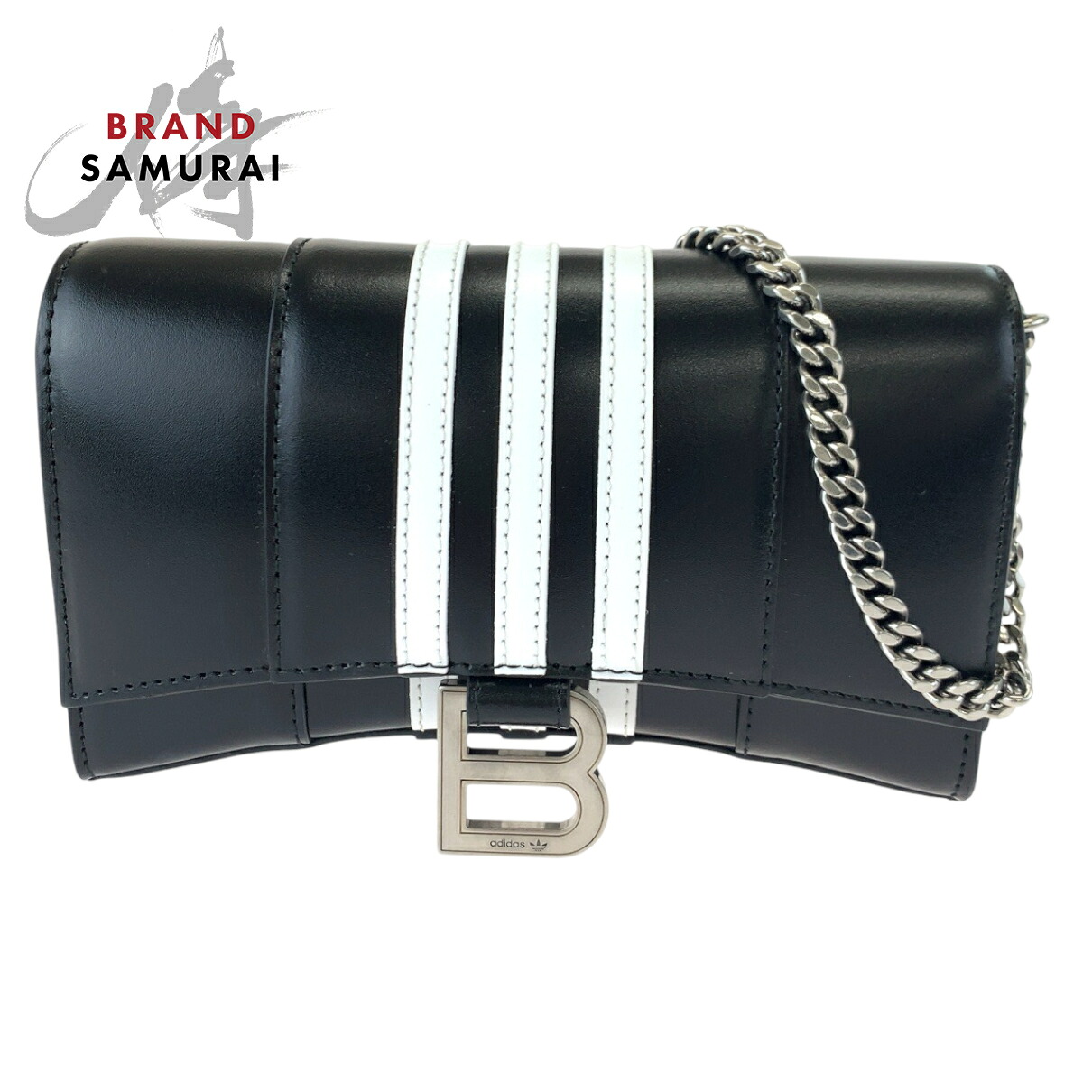 新品未当てはめる BALENCIAGA バレンシアガ アディダスコラボ アワー水呑み Hourglass Wallet On Chain 黒いこと 白いこと なめし革 2304BLSJJ BAL3145 チェーンウォレット ショルダーバッグ レディース 603046 【中古】
