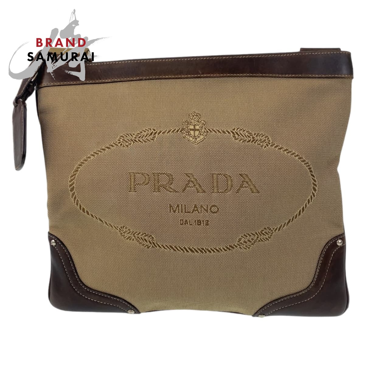 【美品】PRADA プラダ　ネクタイ　ベージュ　ソリッド　無地　光沢　ジャガード プラダ ネクタイ ギャバジン ロゴ ナイロン UCR77 1WQ8 PRADA