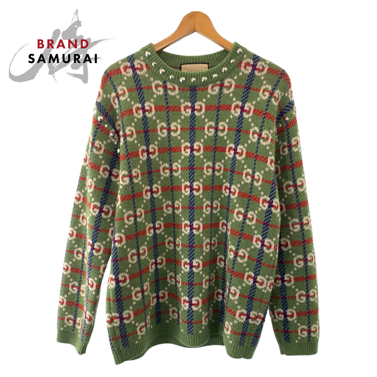 GUCCI セーター　Lサイズ　超美品 楽天市場】超美品 GUCCI グッチ ネック スタッズ GG総柄 サイズS