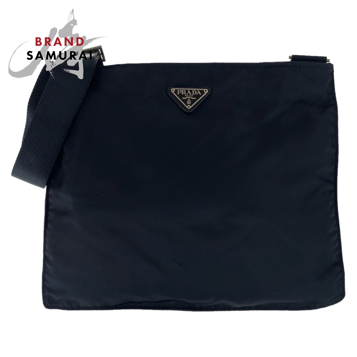 美品 PRADA プラダ テスート 三角ロゴプレート ブラック シルバー金具 ナイロン 斜め掛け ショルダーバッグ サコッシュ メンズ 504744 【中古】|BRAND SAMURAI