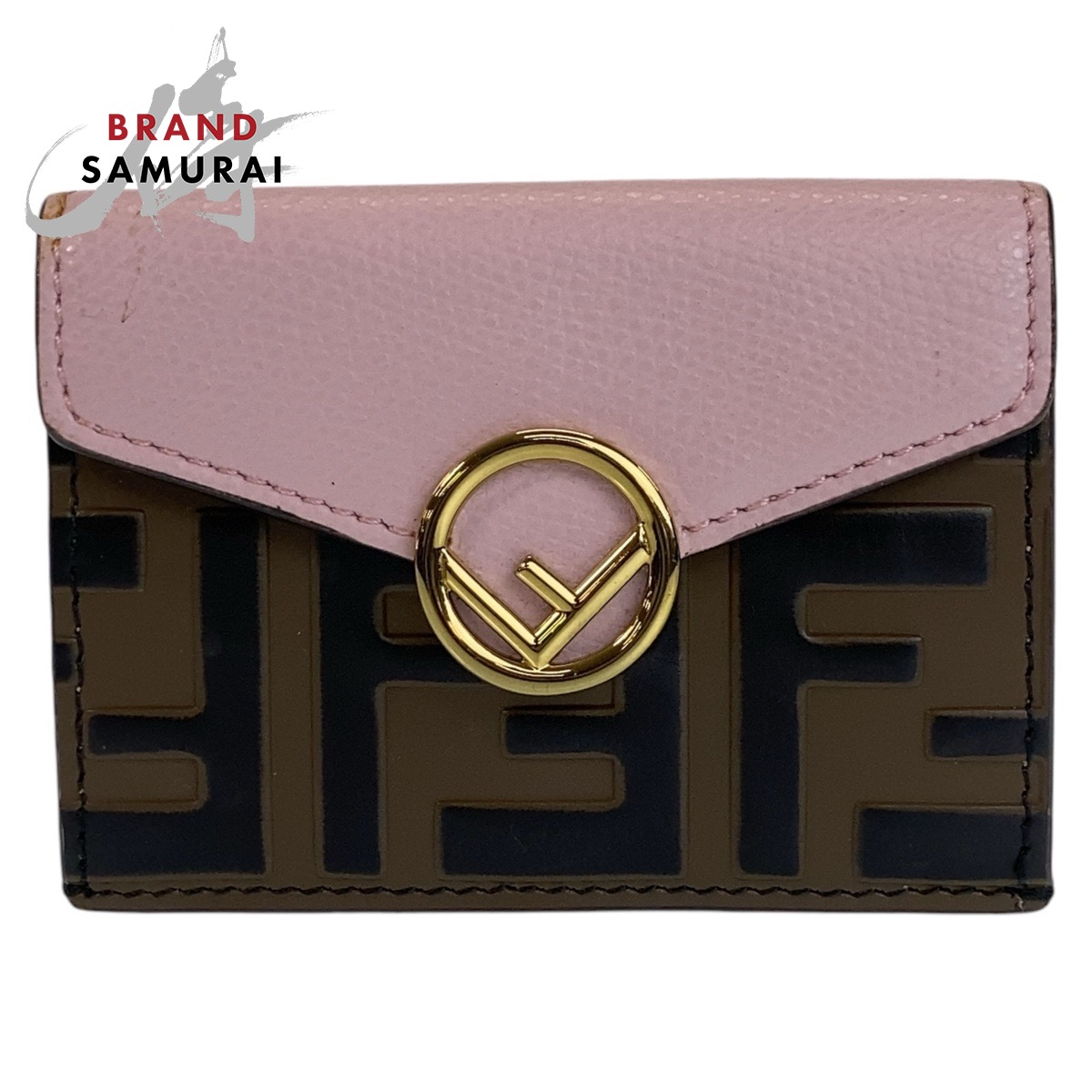 美品✨FENDI エフイズ フェンディ 折り財布 ズッカ 本革 ブラウン ピンク 408523-1_wm.jpg