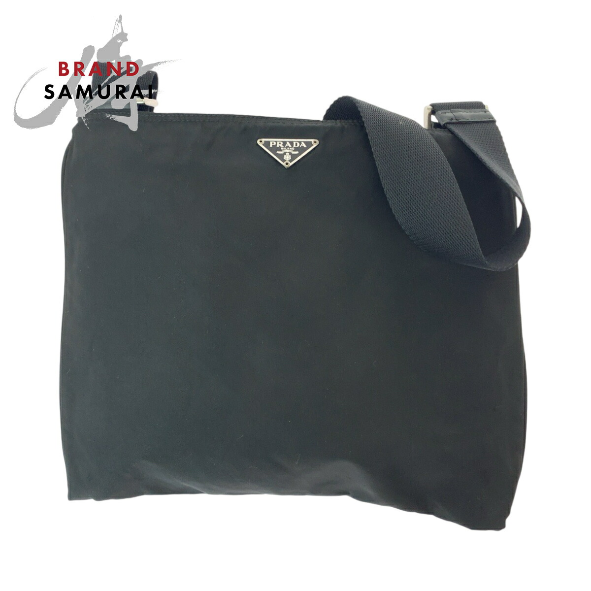 美品 PRADA プラダ テスート 三角ロゴプレート ブラック シルバー金具 ナイロン 斜め掛け ショルダーバッグ ポシェット レディース 504746 【中古】