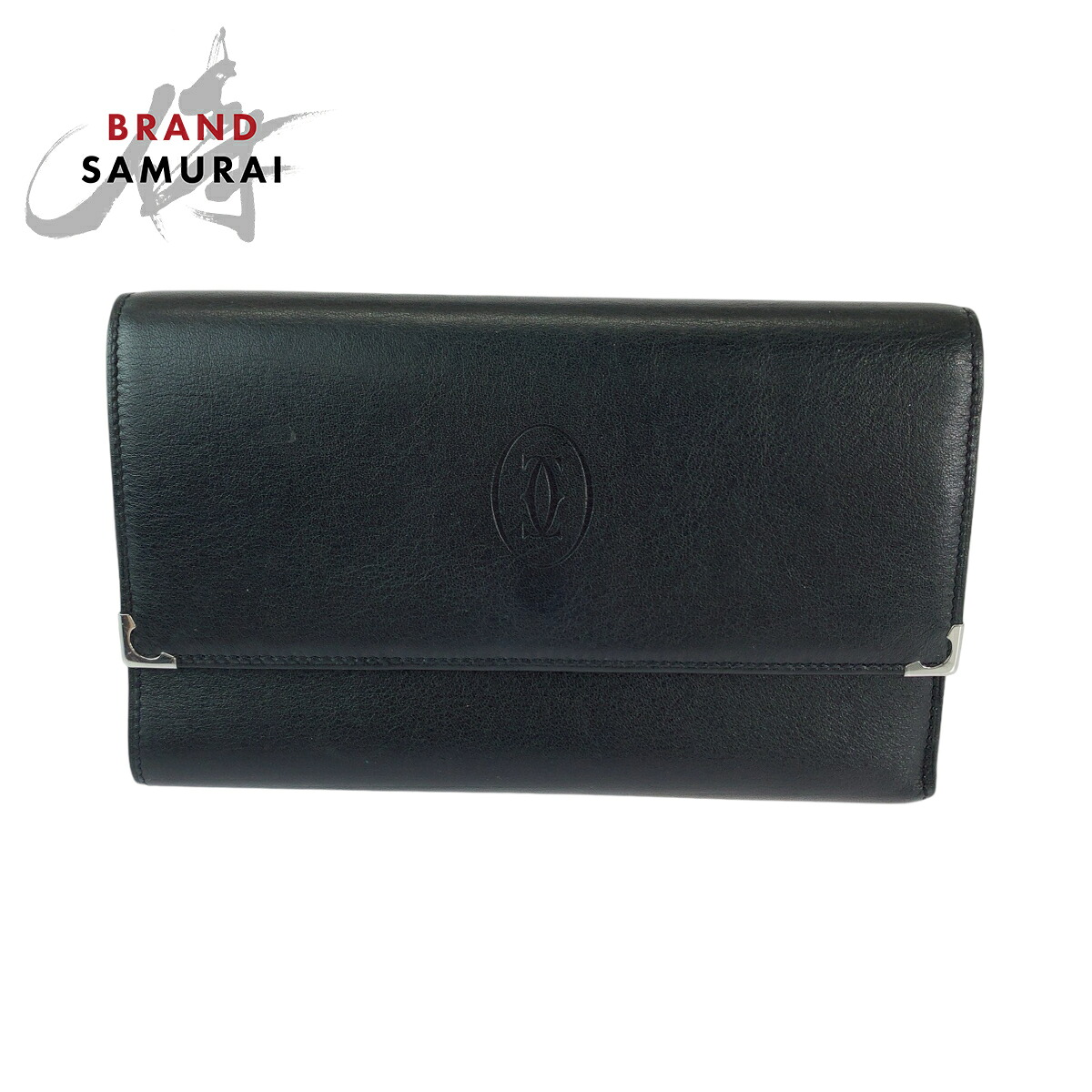 美品 CARTIER カルティエ 帆柱生産ライン カボション ドゥ カルティエ 黒いこと 黒 ボルドーワイン しろがね色金具 子ウシ 三つ折り札入れ 折札入れ レディース 506437 【中古】