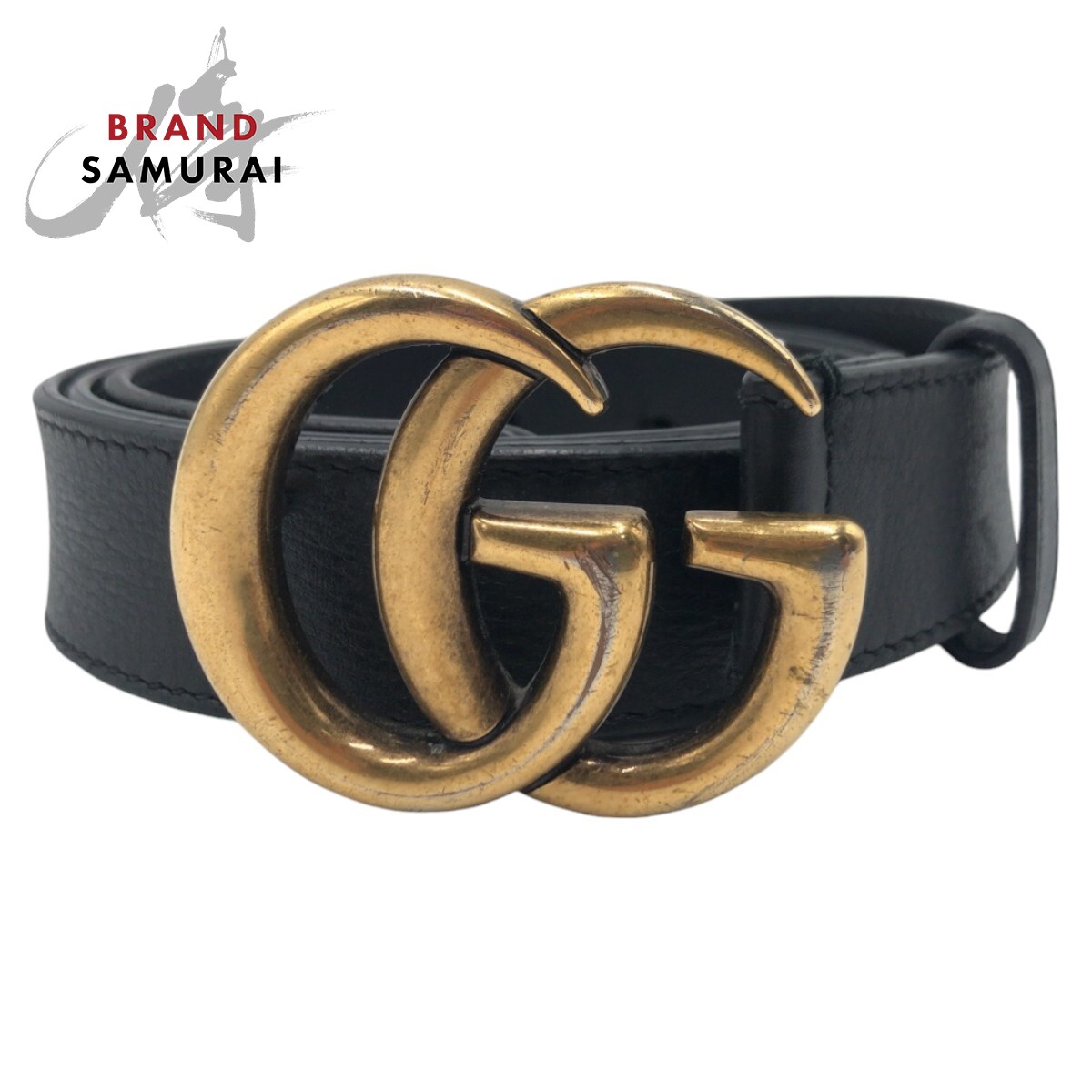 美品 GUCCI グッチ GGマーモント 80/32 黒いこと 黒 ゴールド なめし革 /金属元素 414516 AP00T 胴締め バックル メンズ 506583 【中古】