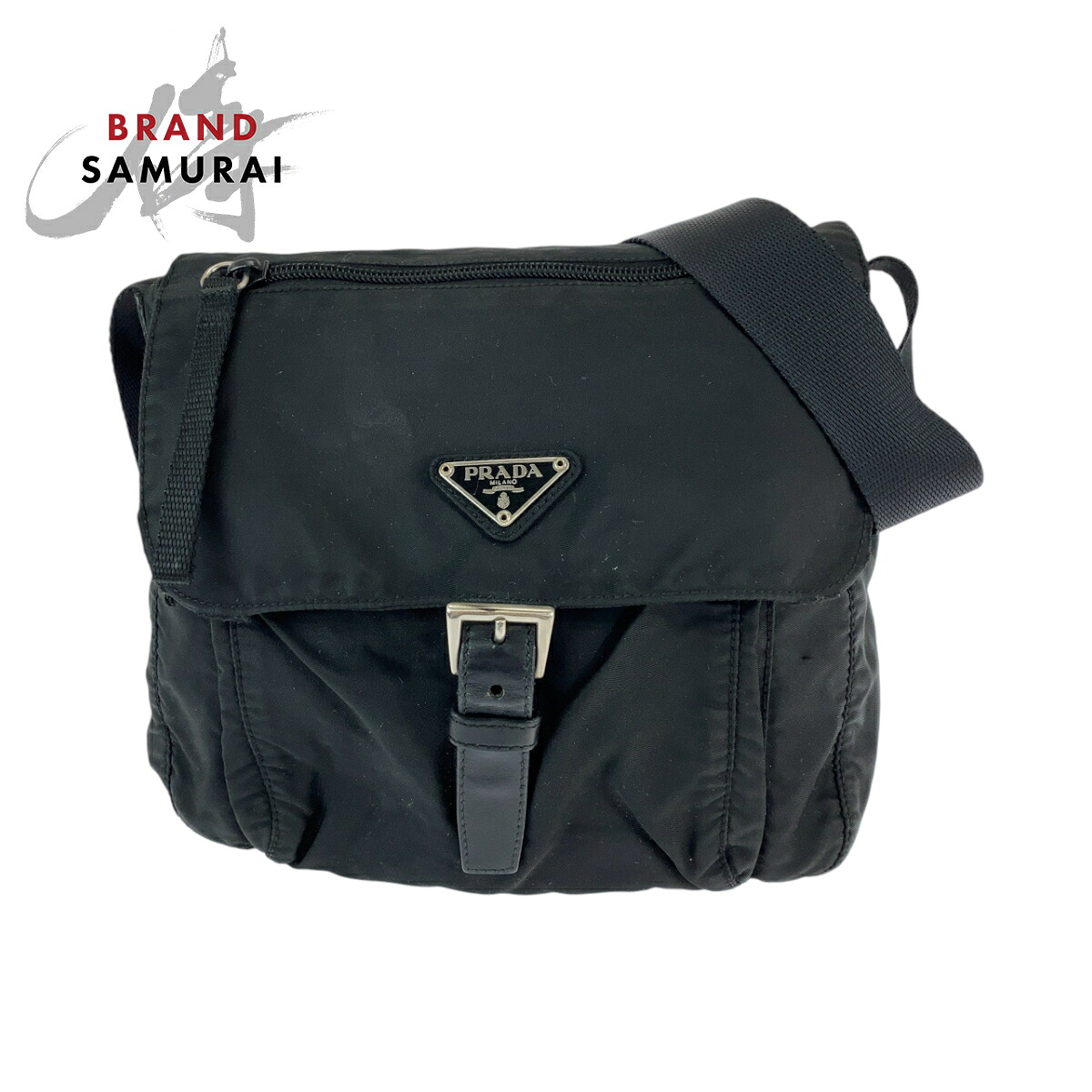 PRADA プラダ テスート ３角形ロゴタイプ一皿 黒いこと 黒 しろがね色金具 ナイロン ショルダーバッグ ポシェット レディース 601811 【中古】