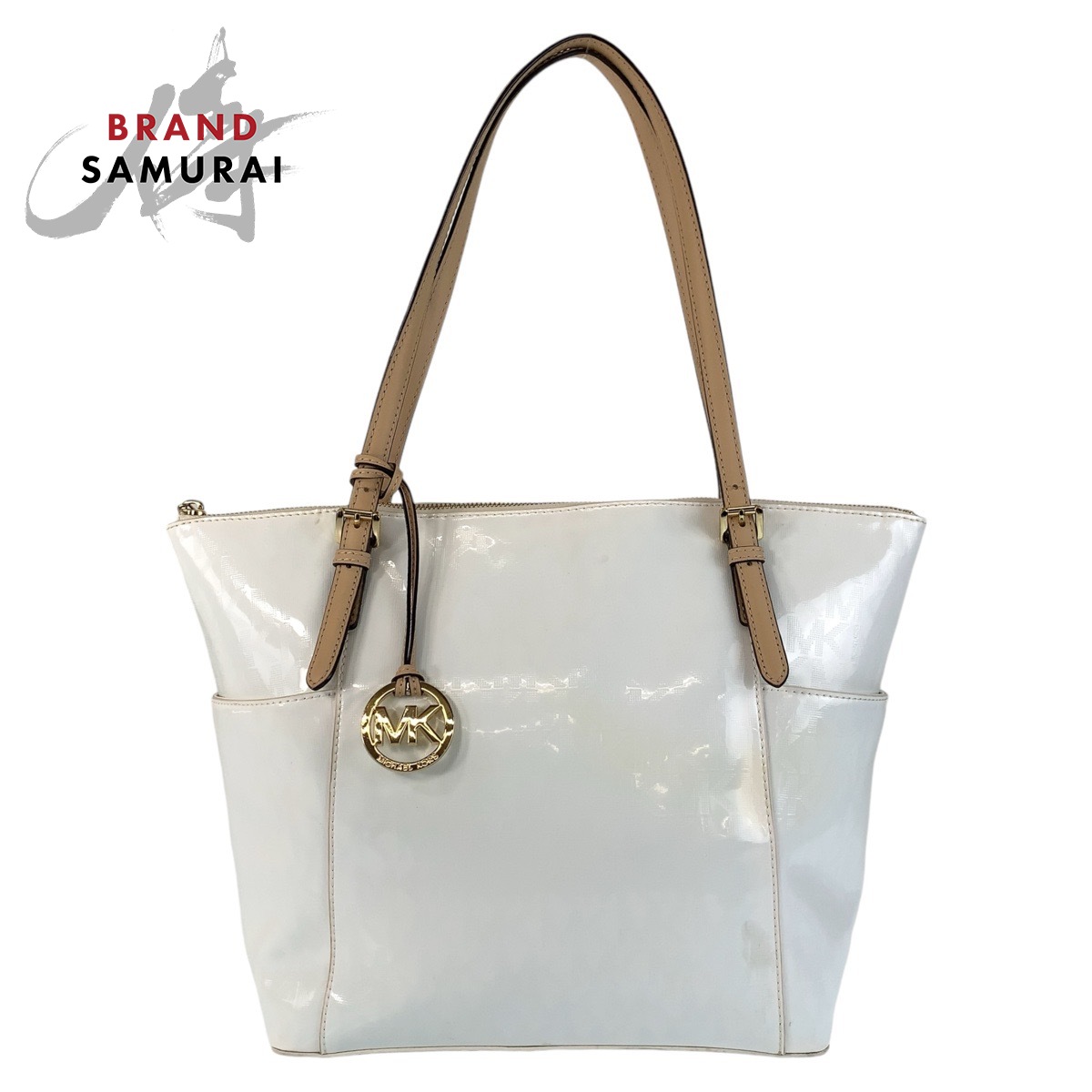 Michael Kors マイケルコース ホワイト ゴールド金具 エナメル トートバッグ ショルダーバッグ レディース 410100 【中古】