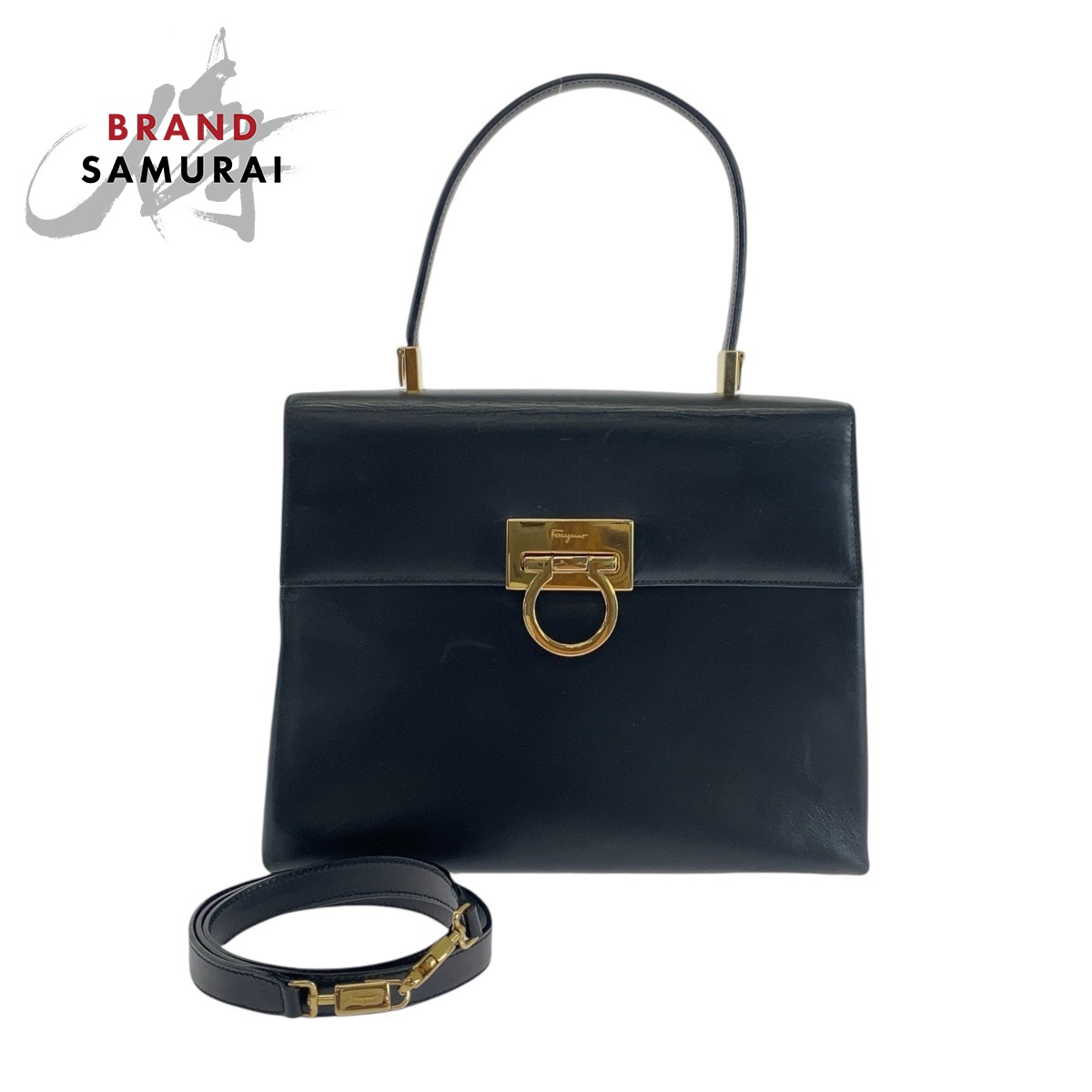 美品 Salvatore Ferragamo サルヴァトーレフェラガモ ヴィンテージ ガンチーニ ブラック 黒 ゴールド金具 レザー ハンドバッグ ショルダーバッグ 2way レディース 601838 【中古】|BRAND SAMURAI