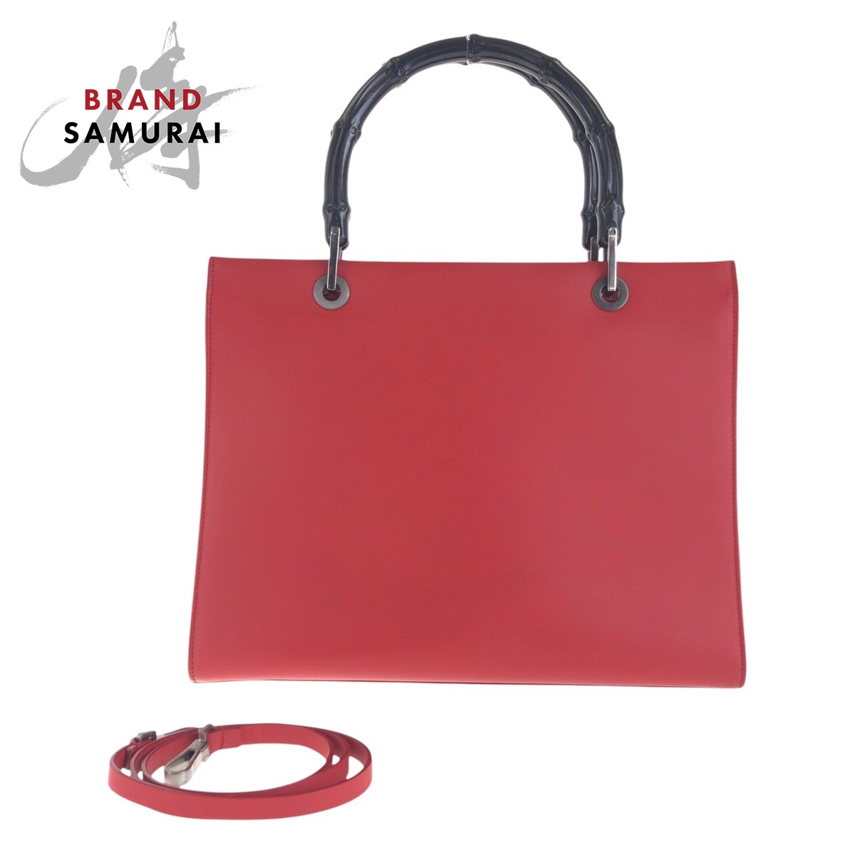 美品 GUCCI グッチ バンブー レッド ブラック レザー 012 1016 トートバッグ ショルダーバッグ 2WAY レディース 506682 【中古】