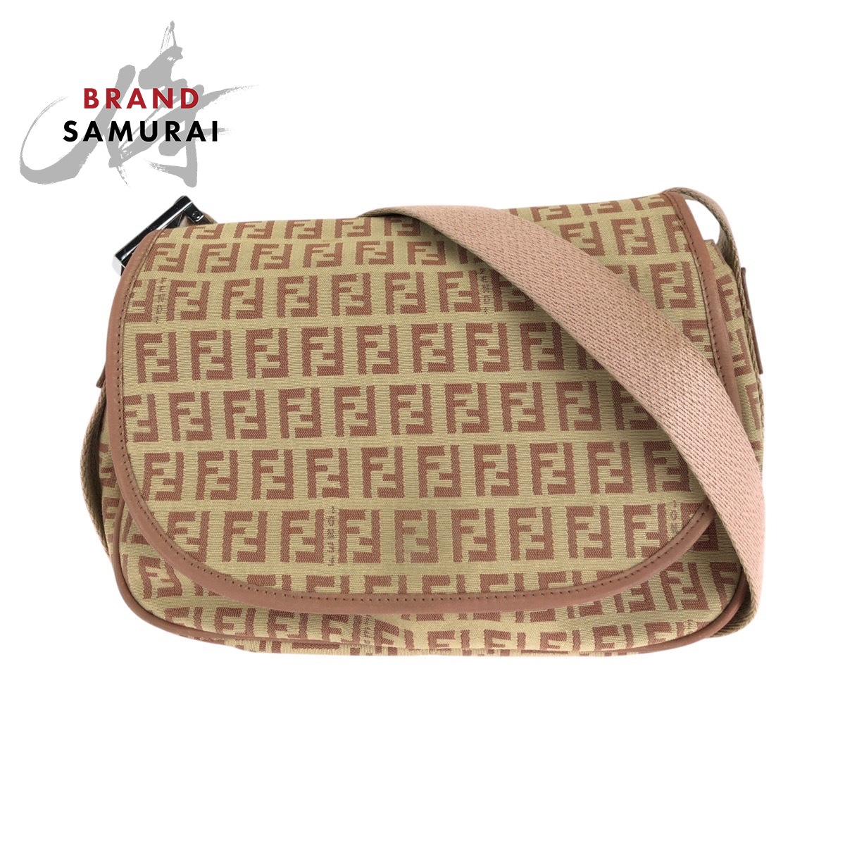 【美品】フェンディ　ショルダーバッグ　ズッキーノ　FF　キャンバス　レザー　青 美品】フェンディ ショルダーバッグ ズッキーノ FF キャンバス