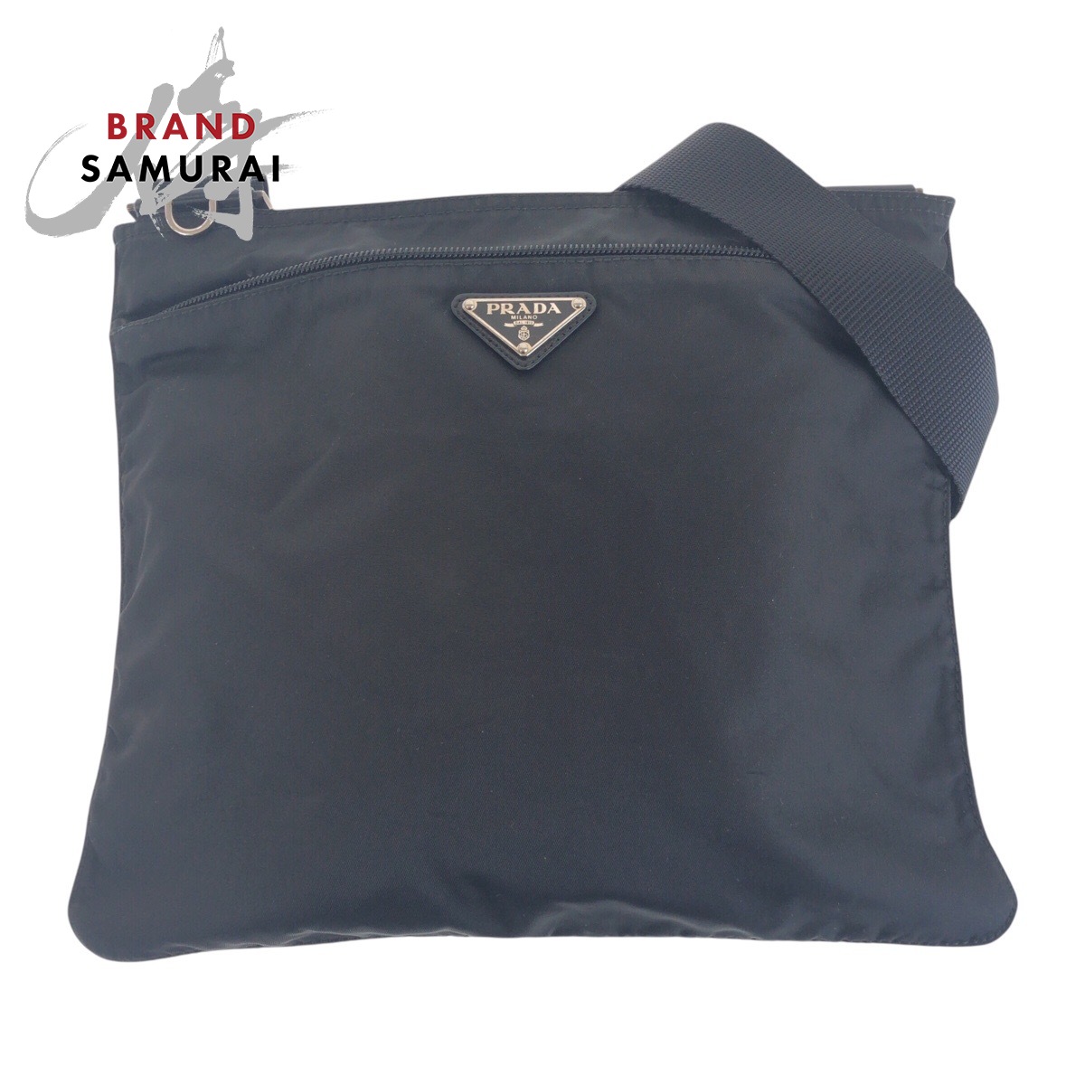 PRADA プラダ テスート 三角ロゴプレート ブラック 黒 シルバー金具 ナイロン ショルダーバッグ 男女兼用 レディース 504837 【中古】