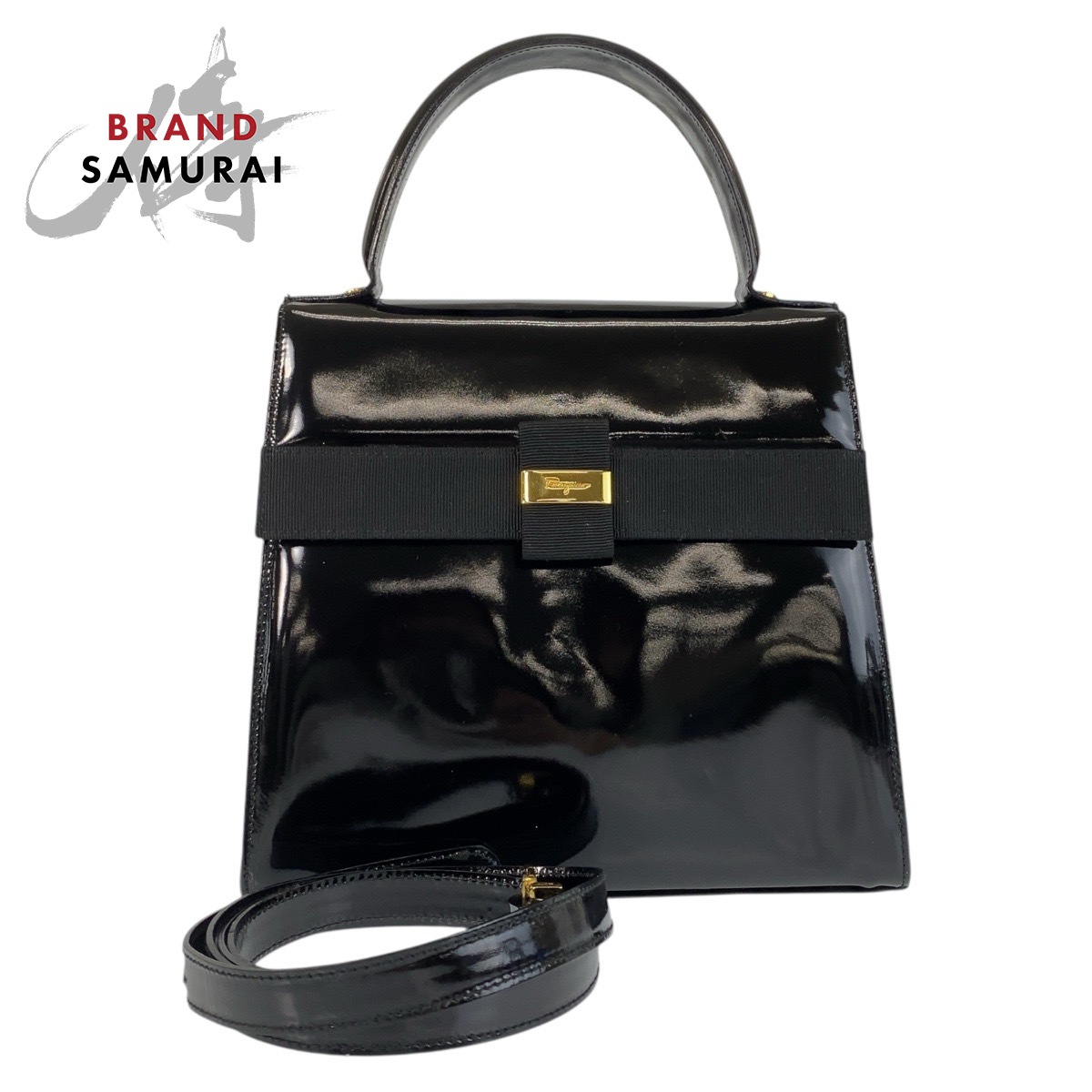 【限定セール】フェラガモ　ヴァラ　レザー　ハンドバッグ　黒 Salvatore Ferragamo - サルヴァトーレフェラガモ ヴァラリボン