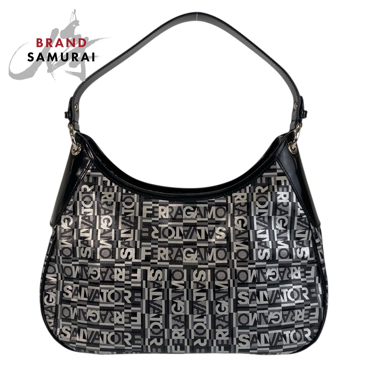超美品 Salvatore Ferragamo サルヴァトーレフェラガモ ブラック 黒 グレー シルバー金具 PVC ショルダーバッグ レディース 500546 【中古】｜BRAND SAMURAI