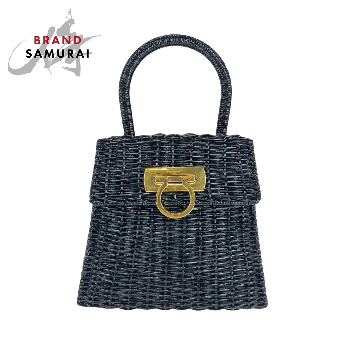 美品 Salvatore Ferragamo サルヴァトーレフェラガモ ガンチーニ 黒いこと 黒 ゴールド金具 ラタン ハンドバック レディース 601856 【中古】