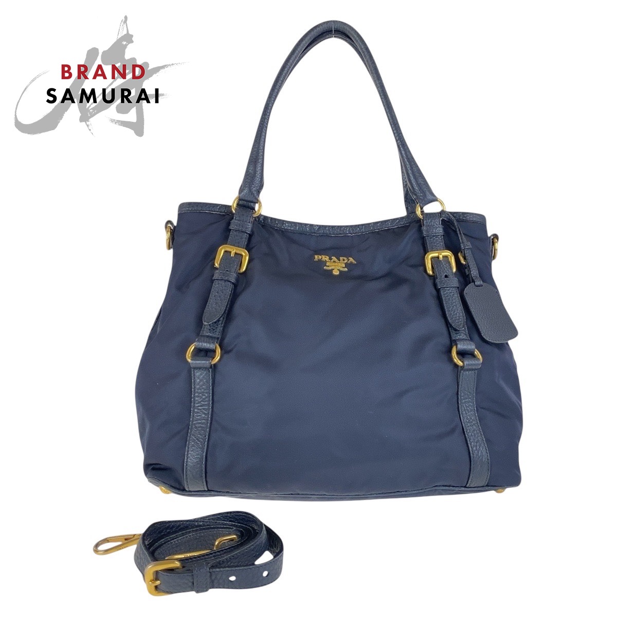 PRADA プラダ ネイビー ゴールド金具 ナイロン /レザー ショルダーバッグ ハンドバッグ レディース 506320 【中古】
