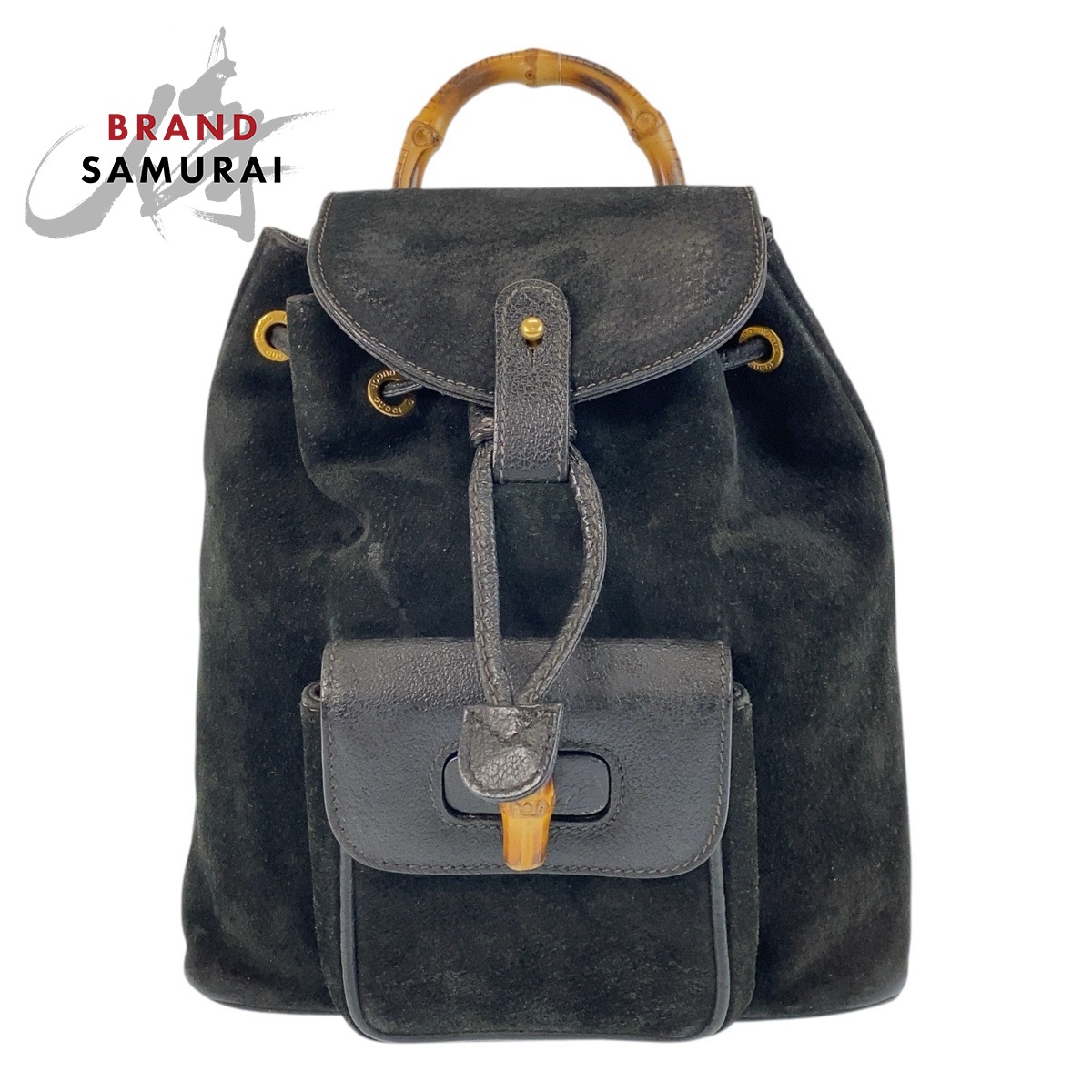 美品 GUCCI グッチ バンブー ブラック 黒 ゴールド金具 スウェード 003 1705 0030 リュック バックパック レディース 506426 【中古】｜BRAND SAMURAI