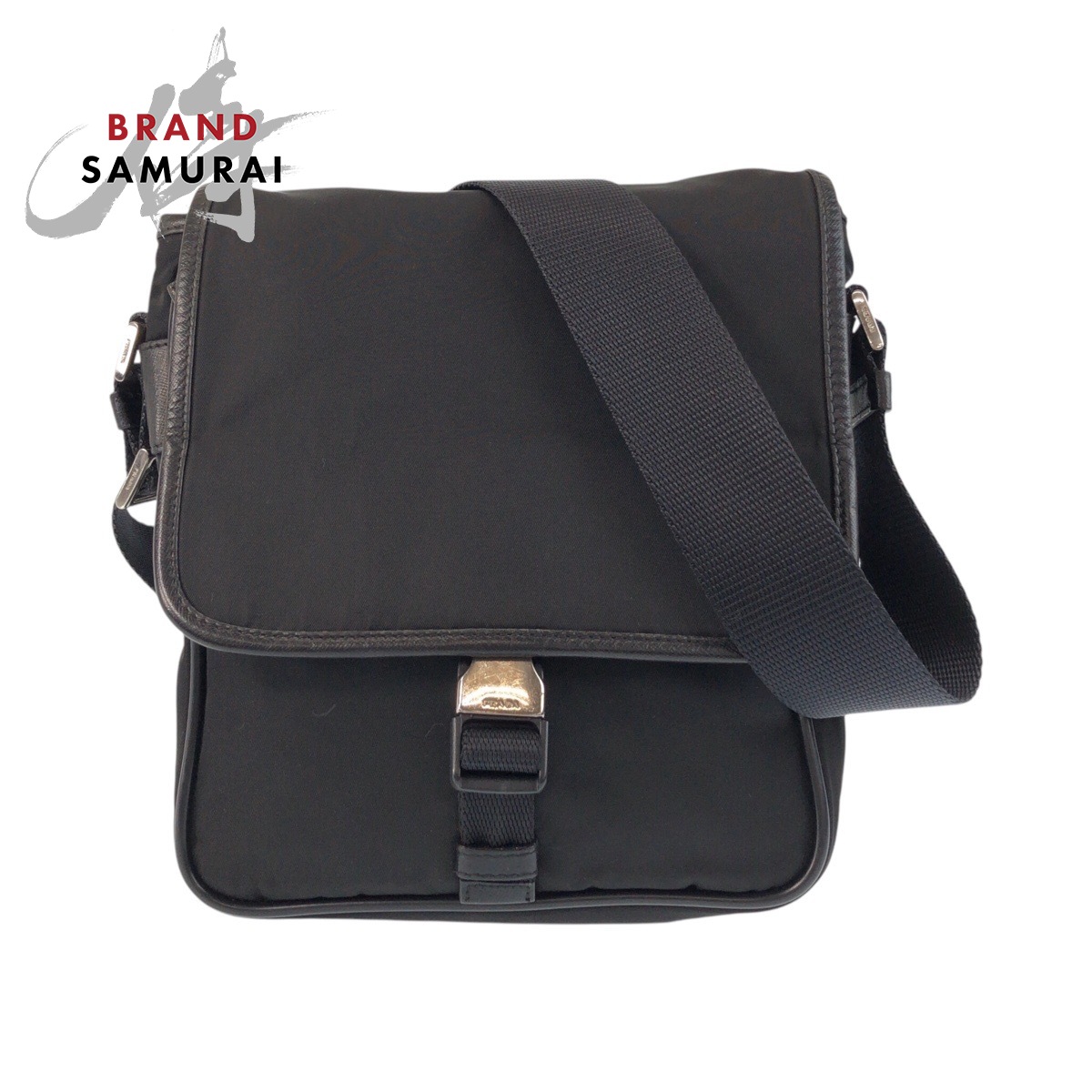 PRADA プラダ テスート 三角ロゴプレート ブラック 黒 シルバー金具 ナイロン ショルダーバッグ ポシェット レディース 506353 【中古】
