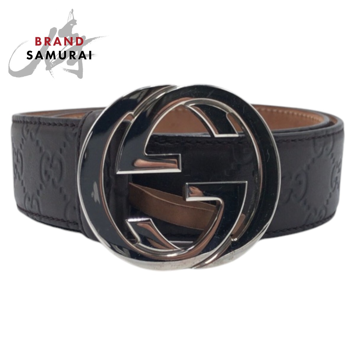 グッチ GUCCI GGパターン ベルト ブラウン/ベージュ P55 オーバル バックル付き GG ベルトベージュ＆ダークブラウン