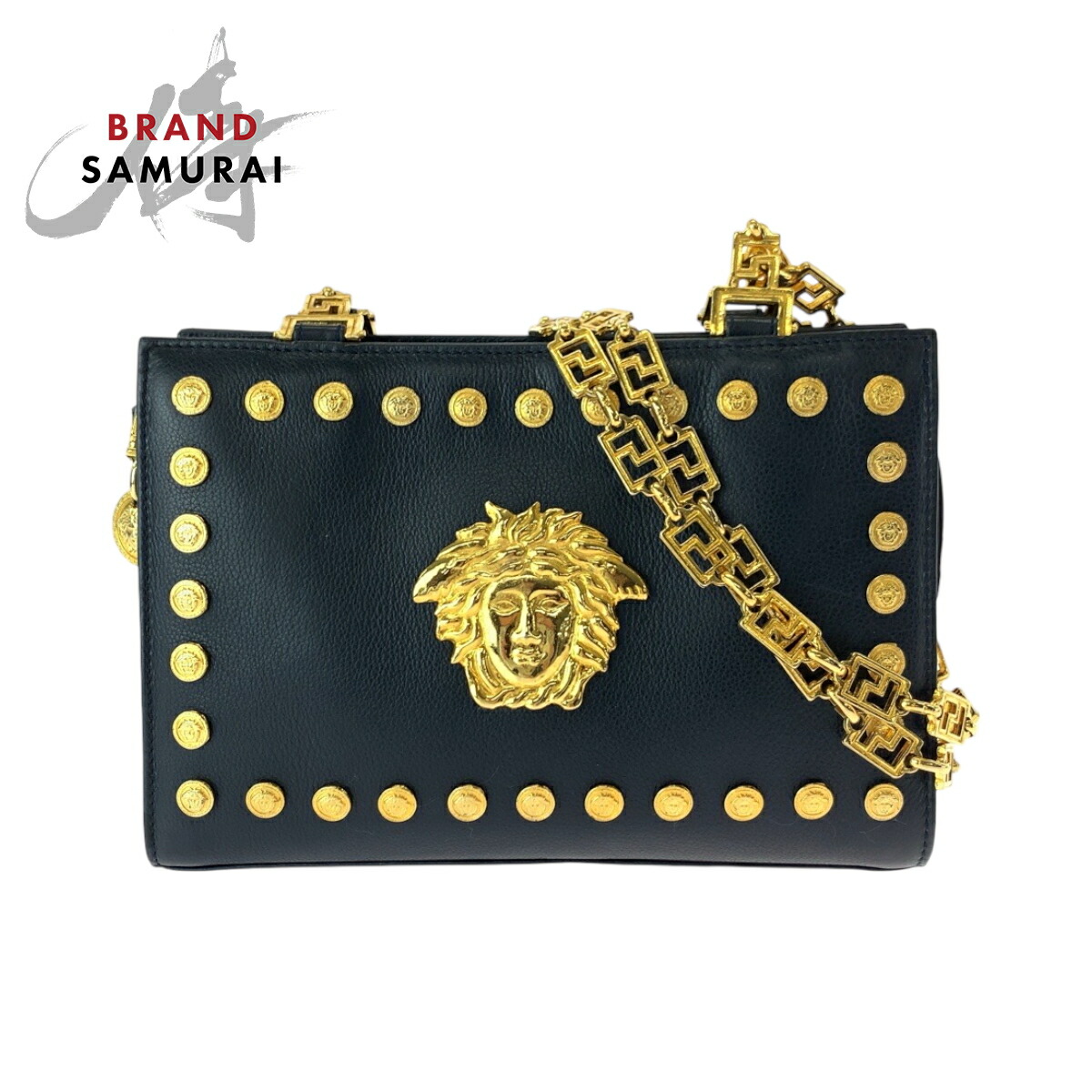 極美品✨ヴェルサーチ　バニティバッグ　2way　ストライプ　サンバース　高級　黒 GIANNI VERSACE ジャンニ ヴェルサーチ ロゴ サンバースト