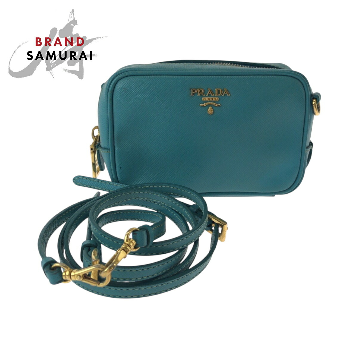 【美品】PRADA ウエストバッグ ワンショルダー ブルー系 三角ロゴ ポケット ポーチ付 PRADA ワンショルダーバッグ 三角ロゴ ナイロン ブルー