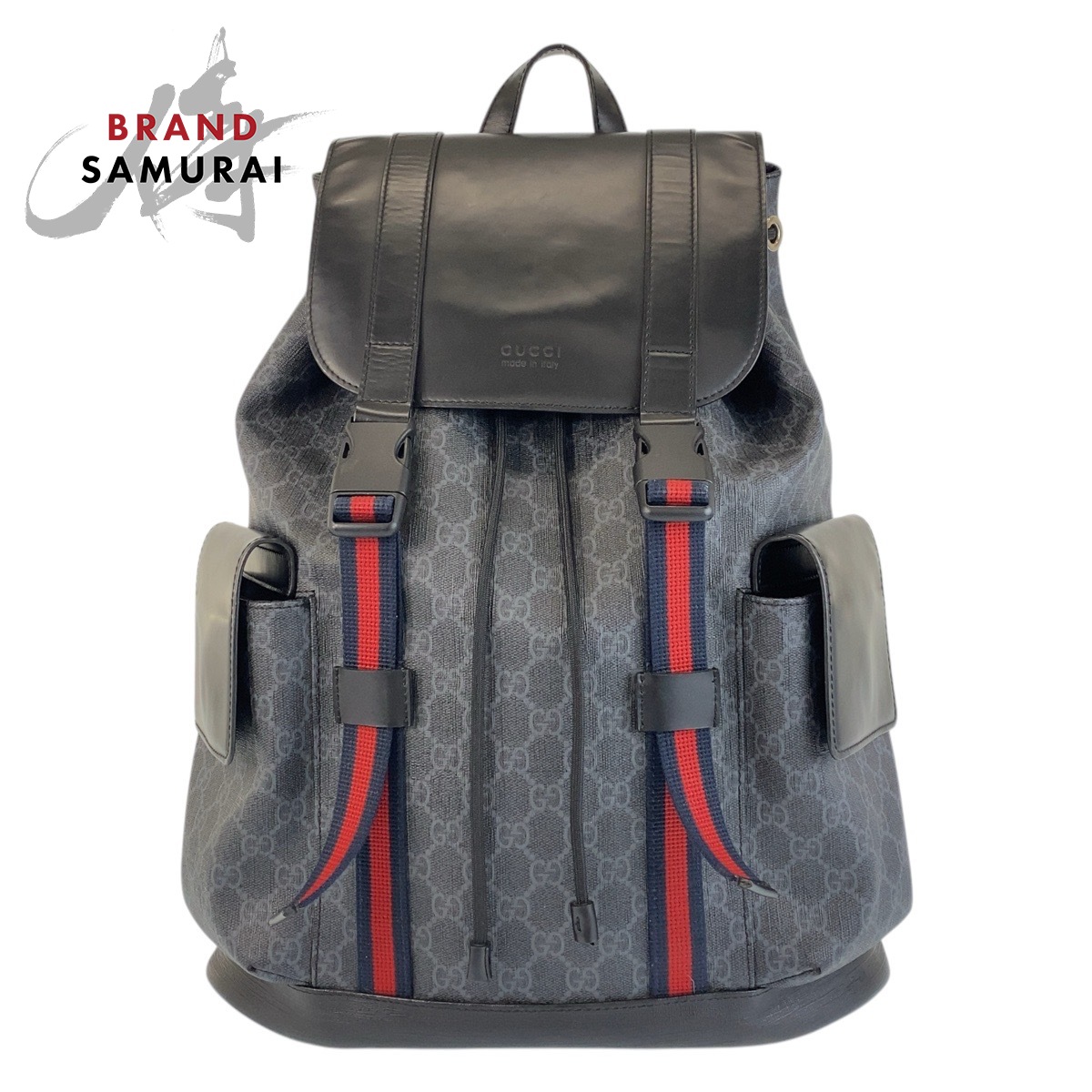 【美品】グッチ リュックサック ナイロン×レザー 黒 シェリーライン GUCCI グッチ シェリーライン リュック バックパック 122349