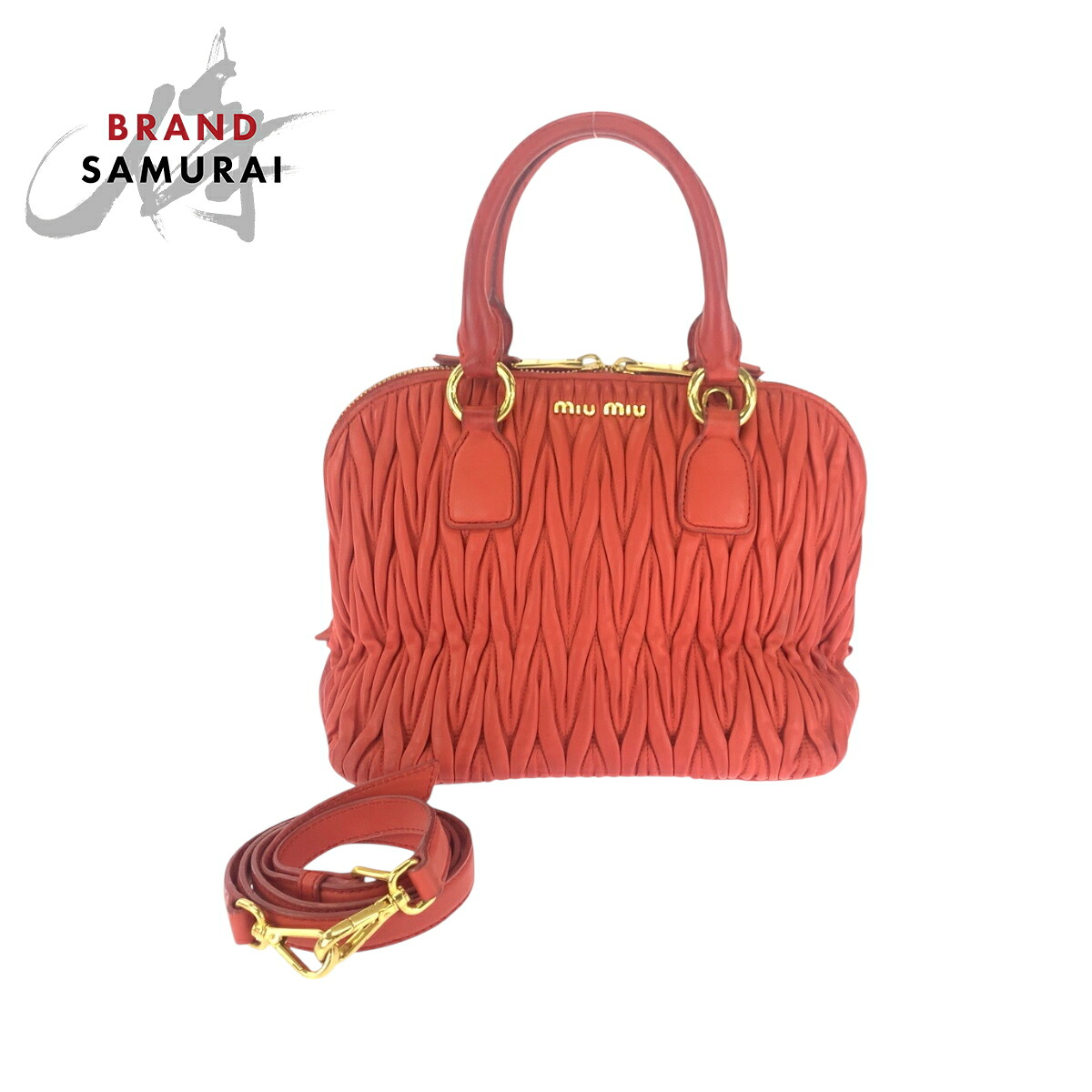 MIUMIU ミュウミュウ マテラッセ オレンジ ゴールド金具 レザー 5BB097 ショルダーバッグ ハンドバッグ 2way レディース 506657 【中古】