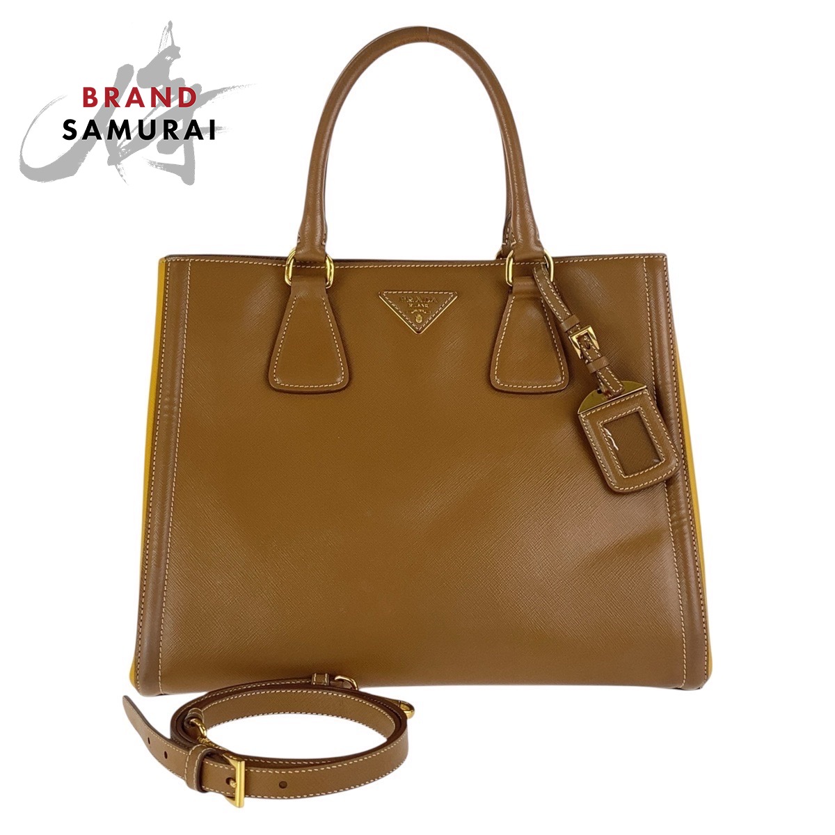 【PRADA】ビジネスバッグ　レザー　ゴールド金具　ブラウン　三角ロゴプレート 楽天市場】PRADA プラダ サフィアーノ 三角ロゴプレート