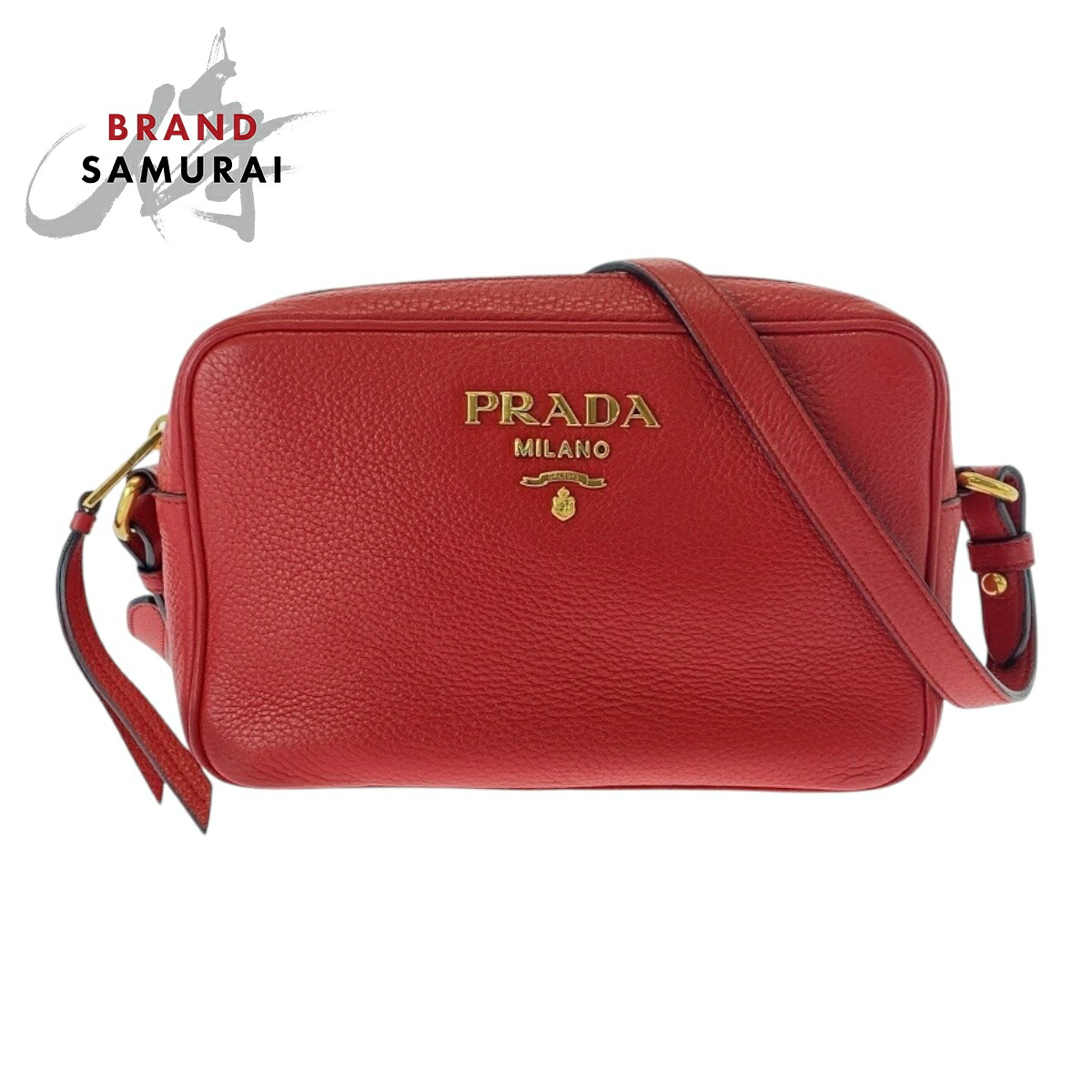 美品 PRADA プラダ レッド ゴールド金具 レザー 斜め掛け ショルダーバッグ レディース 502197 【中古】