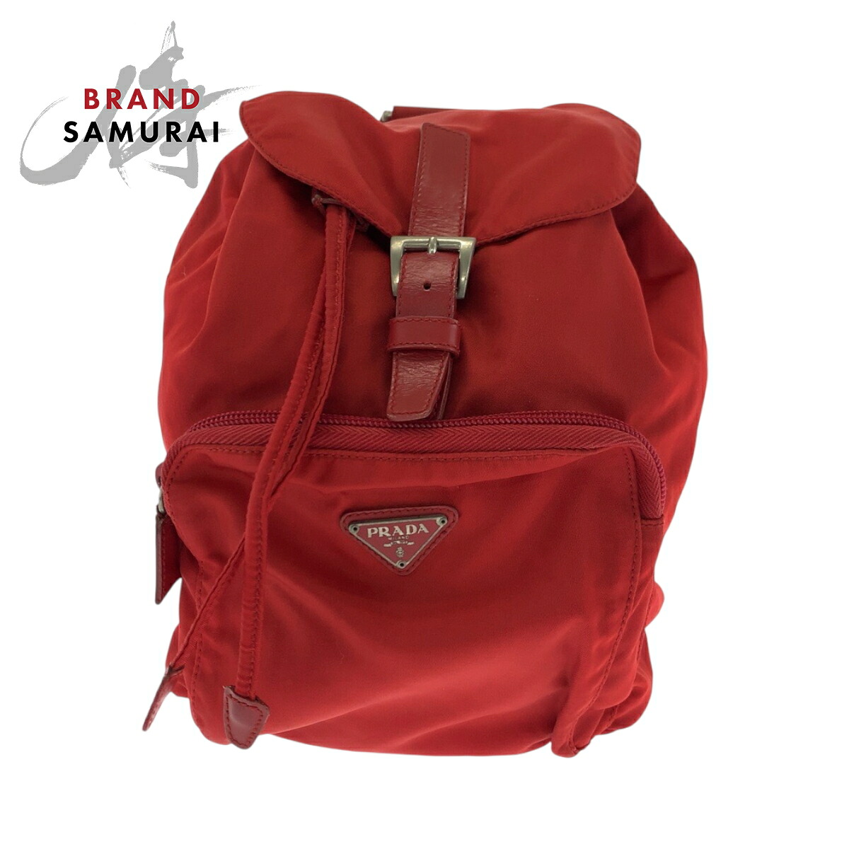 PRADA プラダ テスート 三角ロゴプレート レッド シルバー金具 ナイロン リュックサック バックパック レディース 502638 【中古】