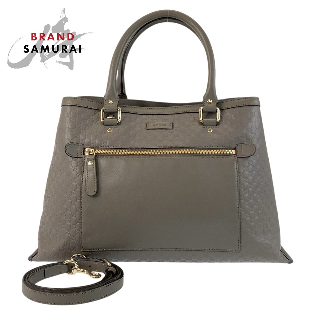 美品 GUCCI グッチ マイクログッチシマ グレー ゴールド金具 レザー 510291 トートバッグ ショルダーバッグ 2way レディース 502718 【中古】