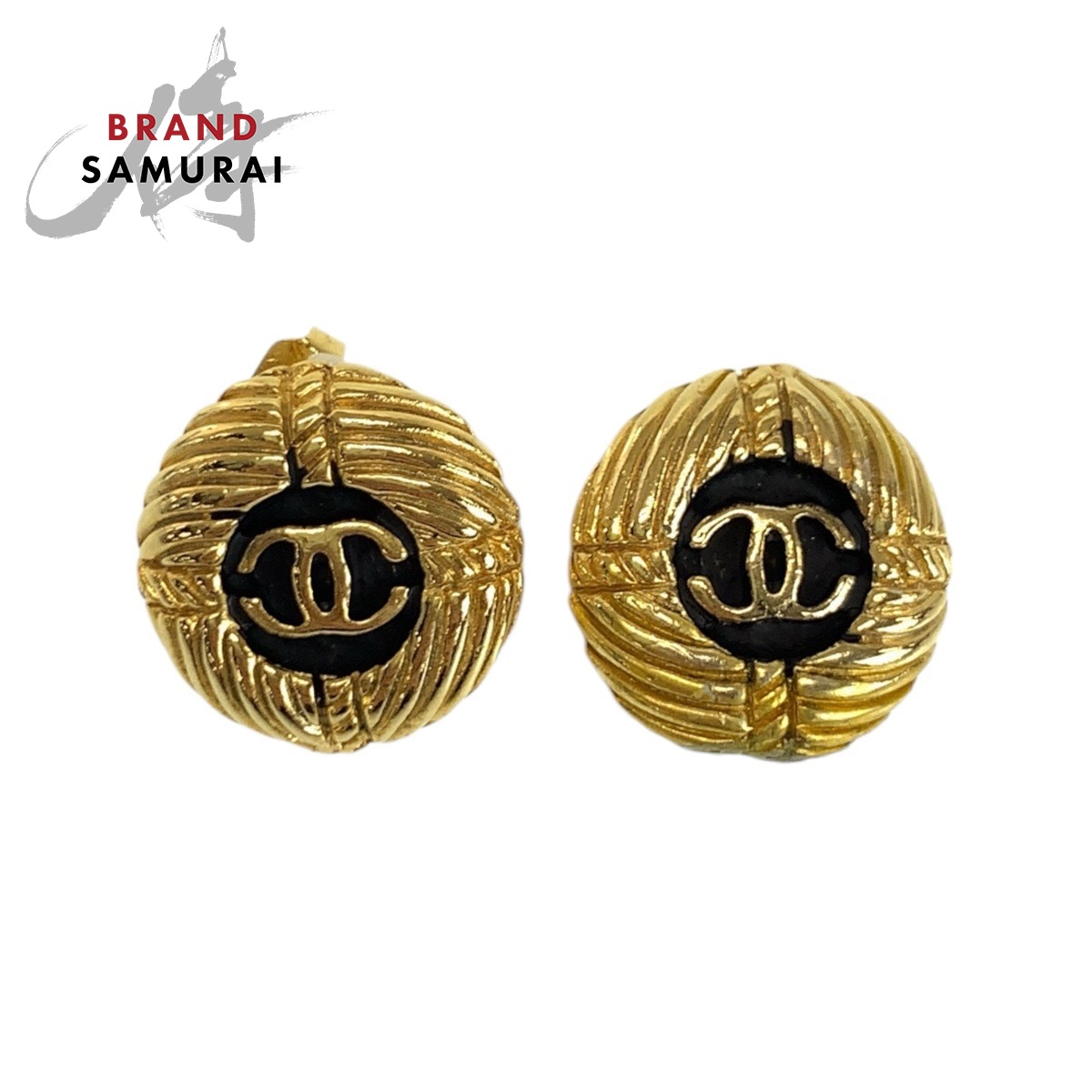 CHANEL シャネル ヴィンテージ ココマーク ゴールド ブラック ゴールド金具 メッキ ピアス レディース 603081 【中古】｜BRAND SAMURAI