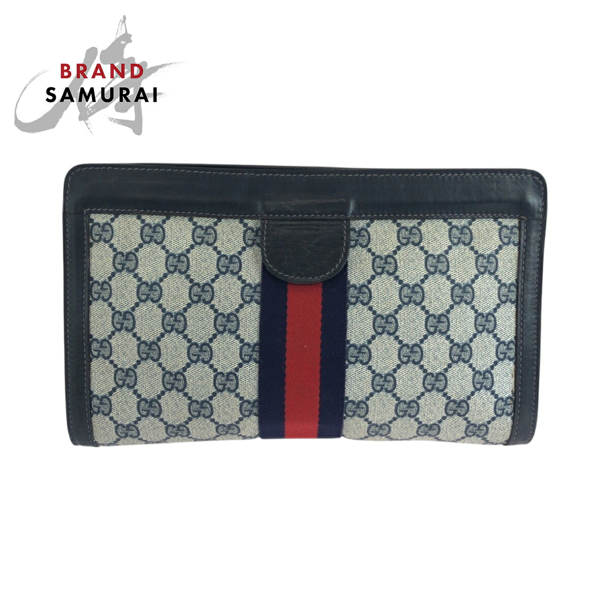 【美品】グッチ オーガナイザー クラッチバッグ シマレザー シェリーライン 黒 グッチ(GUCCI)|オールドグッチ シェリーライン クラッチバッグ