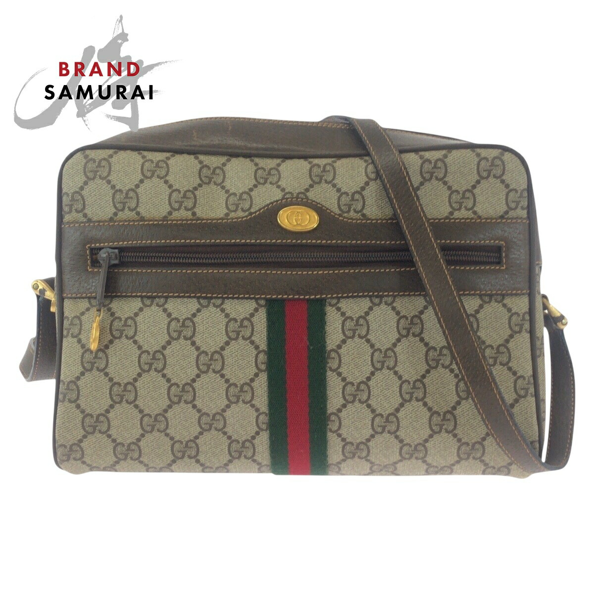 【OLD GUCCI】ショルダーバッグ　GGスプリーム ブラウン　ゴールド金具 オールドグッチ ブラウン茶 ゴールド金具 GGロゴ 本革 レザー