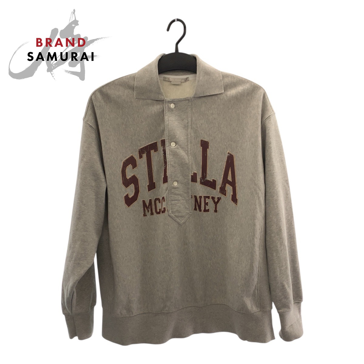 美品 Stella McCartney ステラマッカートニー プリントロゴ サイズS グレー レッド コットン ポロシャツ スウェットシャツ レディース 504598 【中古】