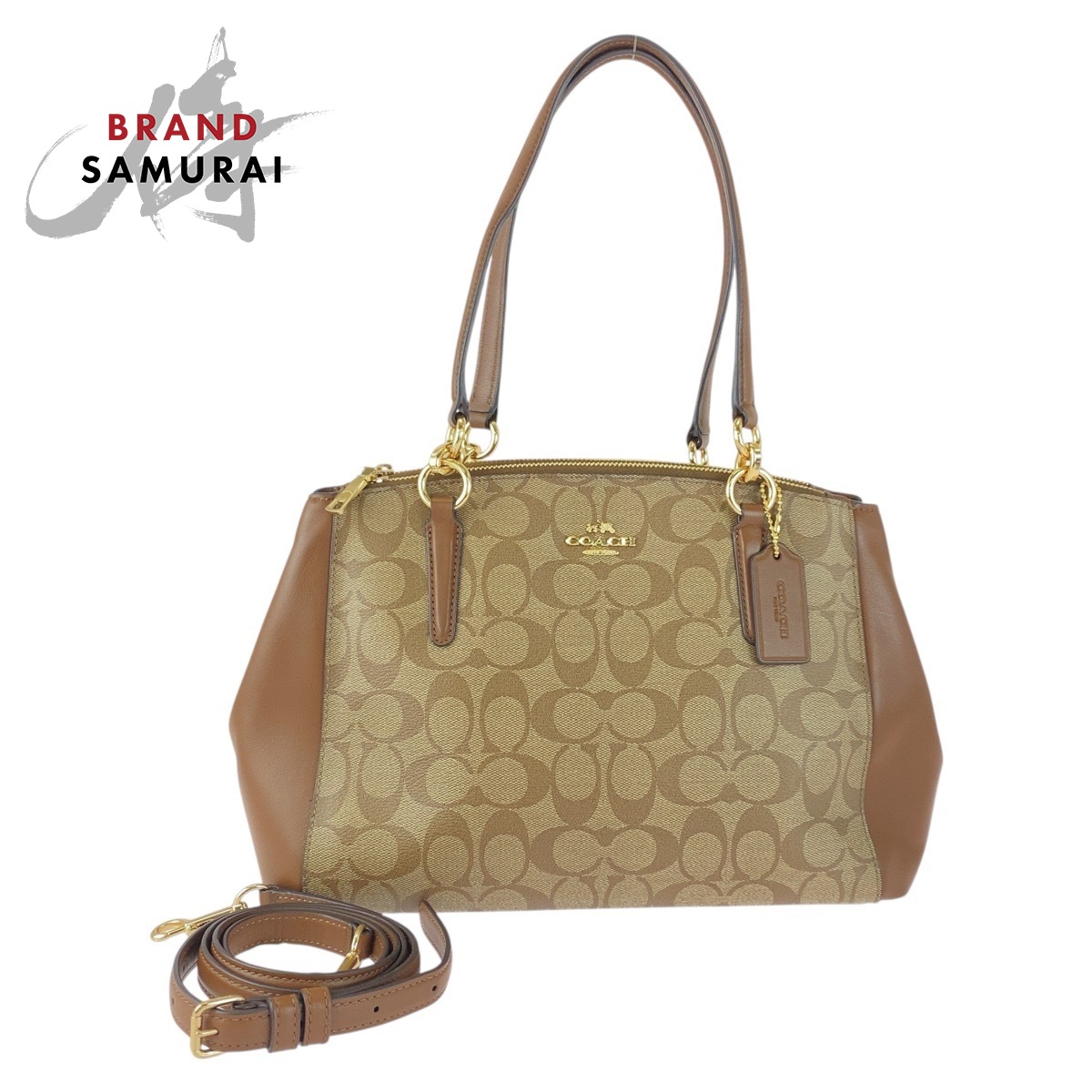 ✨極美品✨ COACH コーチ シグネチャーハンド バッグ ベージュ×ホワイト COACHコーチホワイトシグネチャーハンド＆ショルダー