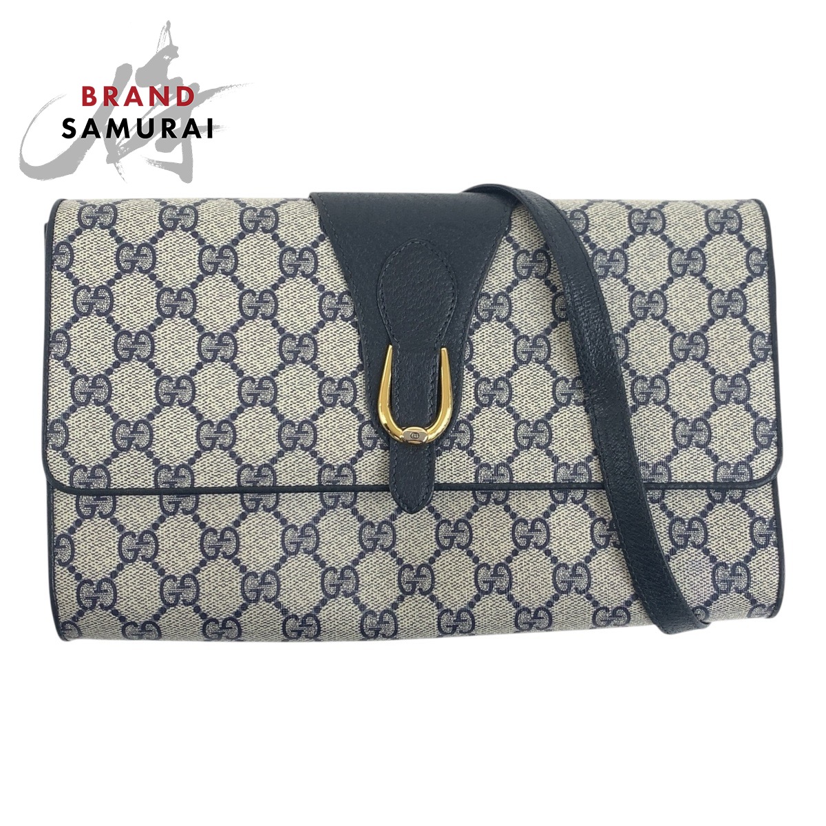 GUCCI グッチ ヴィンテージ オールドグッチ ネイビー グレー ゴールド金具 GGスプリームキャンバス 94 02 050 ショルダーバッグ レディース 601836 【中古】