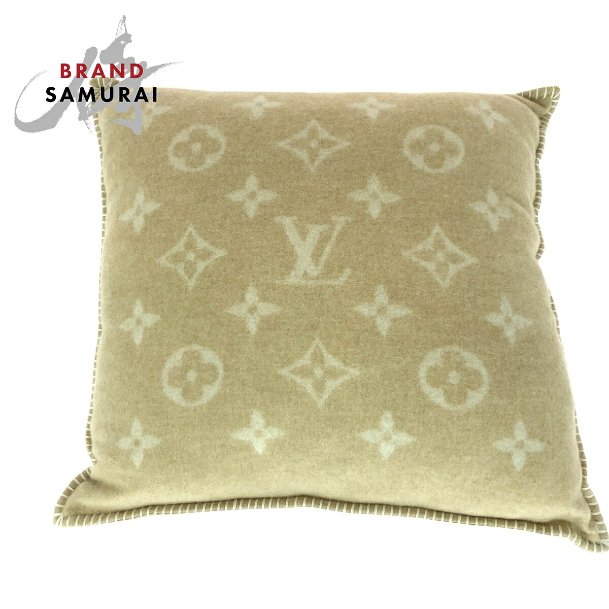 美品 LOUIS VUITTON ルイヴィトン 23AW モノグラム 男女兼用 ベージュ ホワイト ウール /カシミヤ インテリア クッション 505115 【中古】