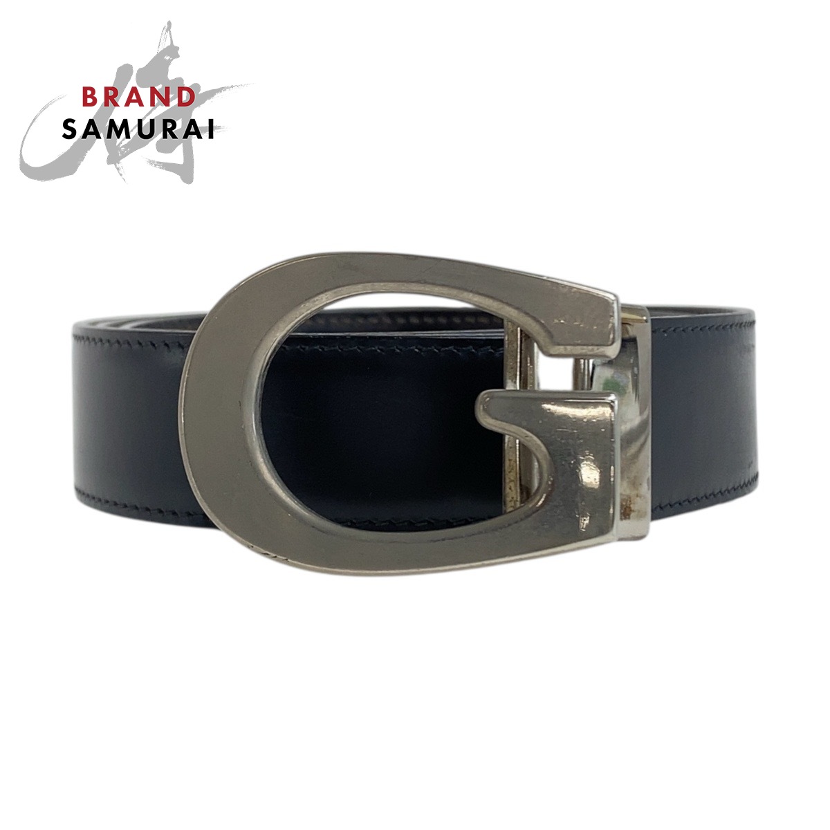 極美品 GUCCI 希少モデル メンズ レザーベルト 黒 シルバー金具 刻印