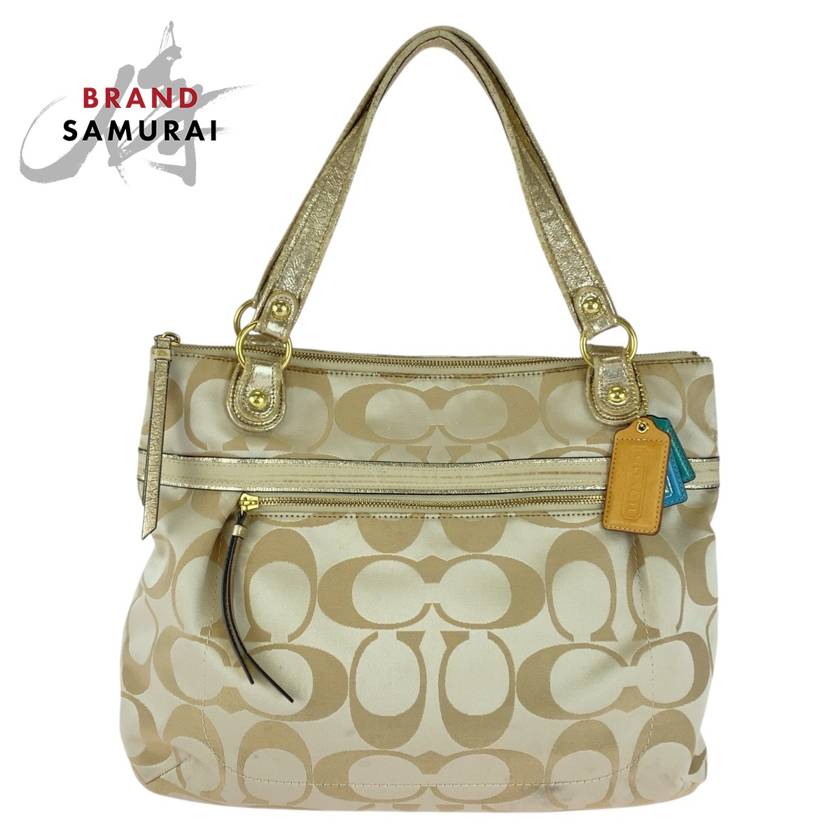 COACH コーチ シグネチャー ベージュ ゴールド ゴールド金具 キャンバス /レザー A1220-18988 トートバッグ ショルダーバッグ レディース 505330 【中古】