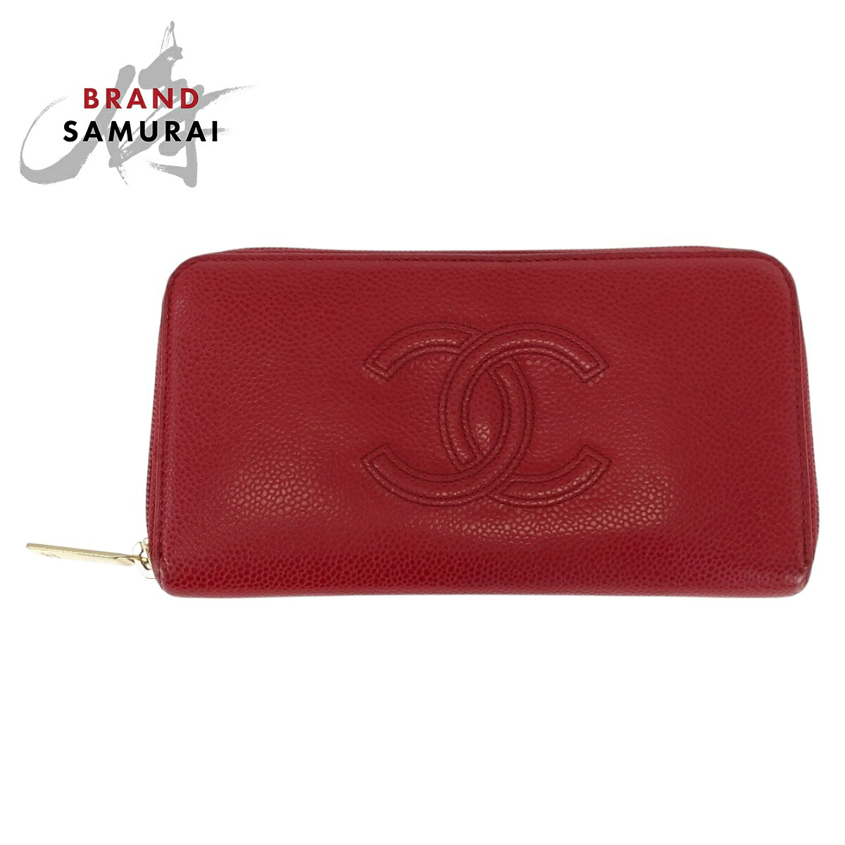 美品 CHANEL シャネル ココマーク 赤いこと ゴールド金具 なめし革 長紙入れ ラウンドジッパー レディース 505526 【中古】