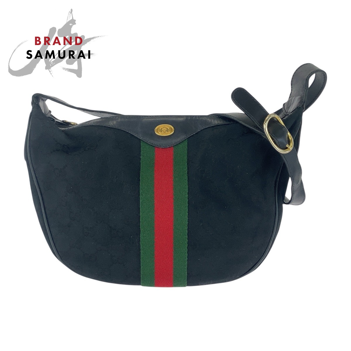 美品 GUCCI グッチ ヴィンテージ シェリーライン オールドグッチ ブラック 黒 ゴールド金具 GGキャンバス /レザー 010 378 ショルダーバッグ レディース 505506 【中古】