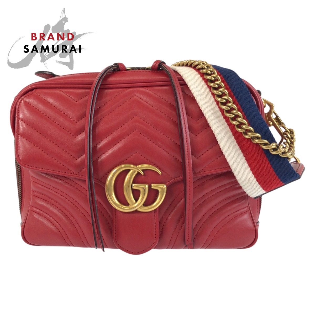 美品 GUCCI グッチ GGマーモント レッド ゴールド金具 レザー 498100 ショルダーバッグ ポシェット レディース 505601 【中古】