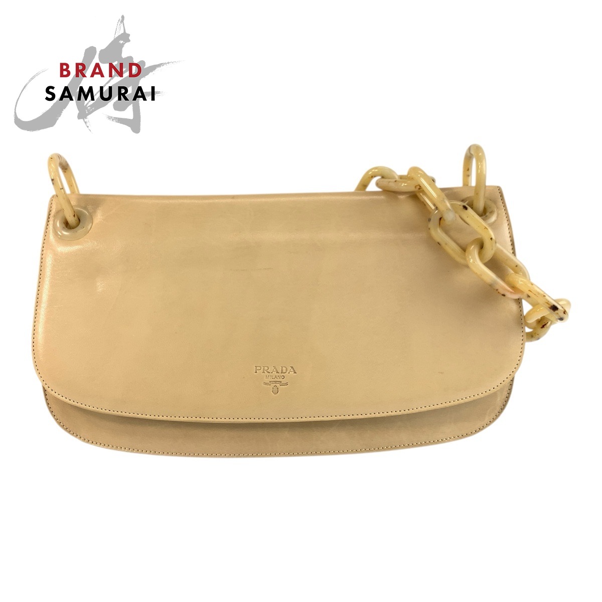 美品 PRADA プラダ ロゴ ベージュ レザー /プラスチック 77 ショルダーバッグ レディース 505795 【中古】