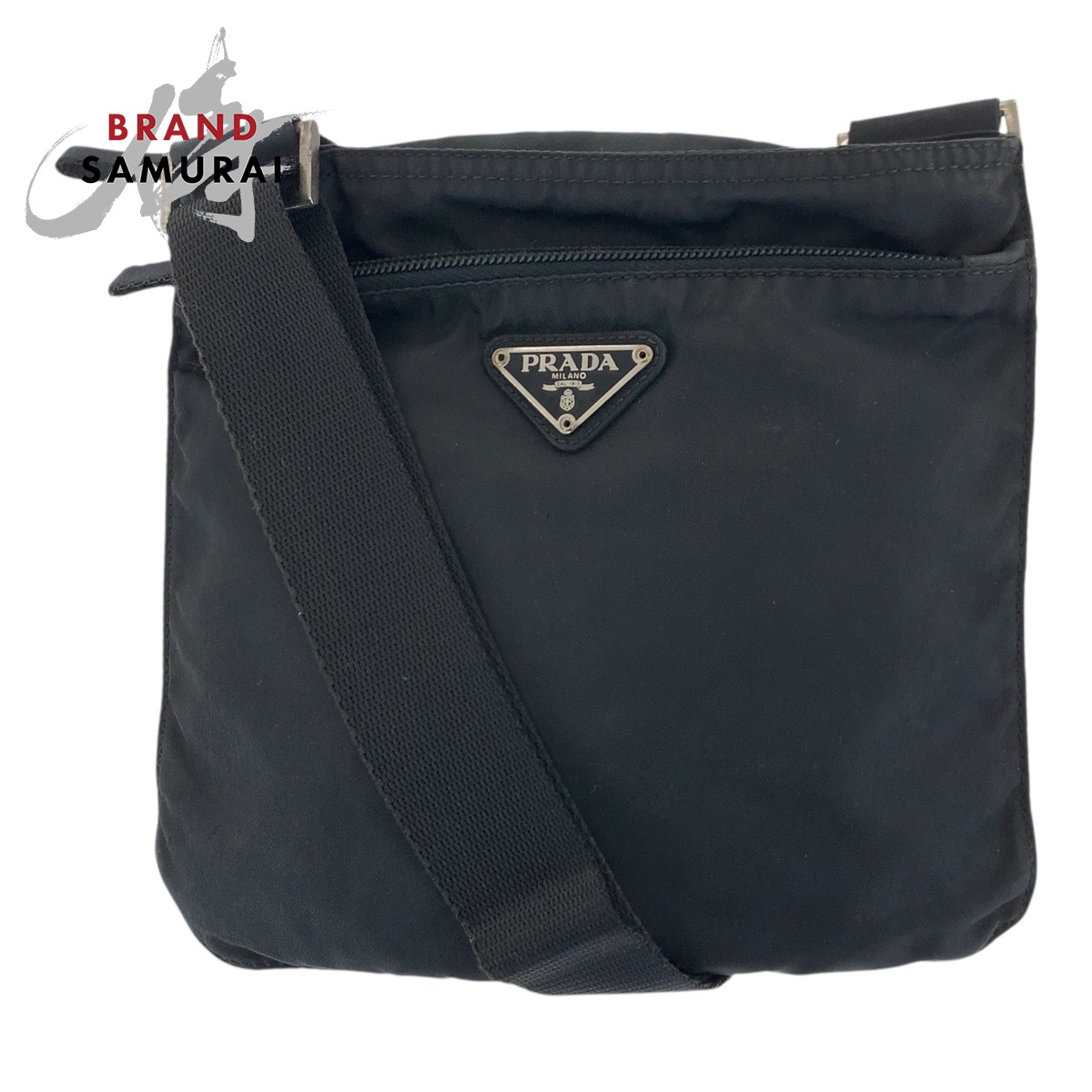 PRADA プラダ テスート 三角ロゴプレート ブラック 黒 シルバー金具 ナイロン ショルダーバッグ ポシェット レディース 505729 【中古】